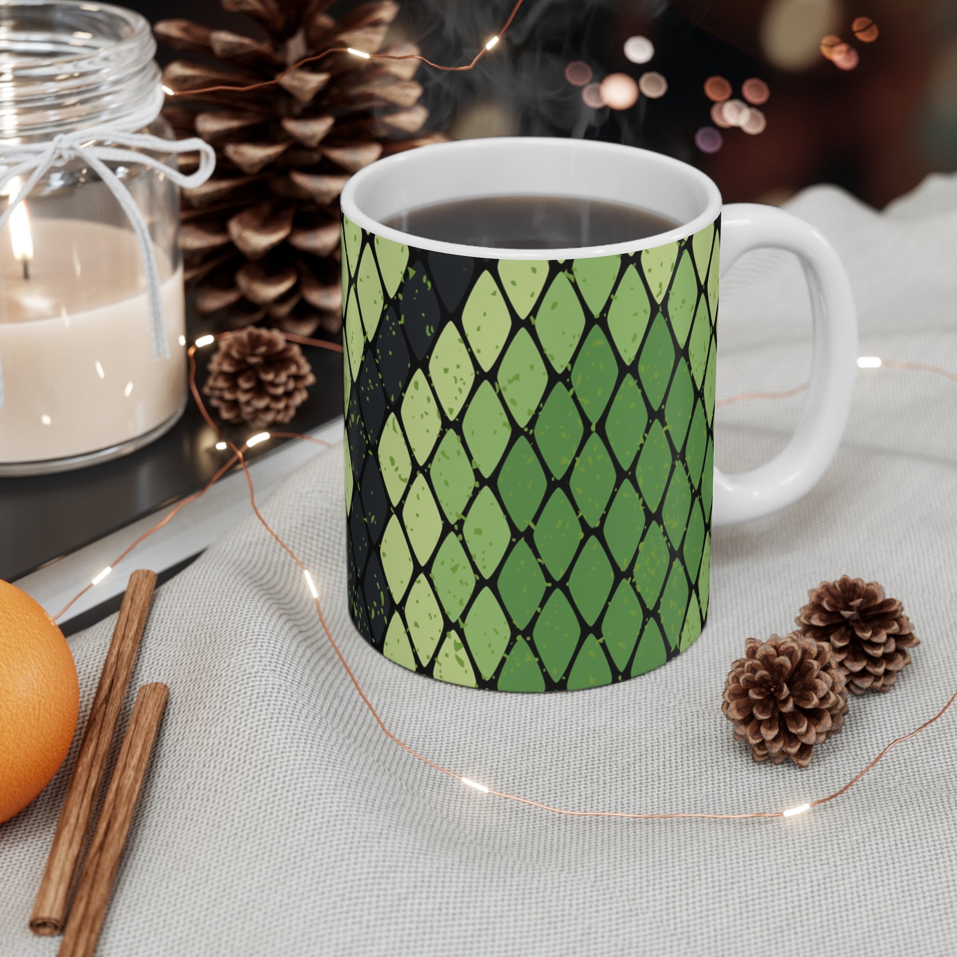 Snake Skin Green and Black Mug 11oz, Artsulli - Art is Long, Life is Short, Mug, , , , , , , 