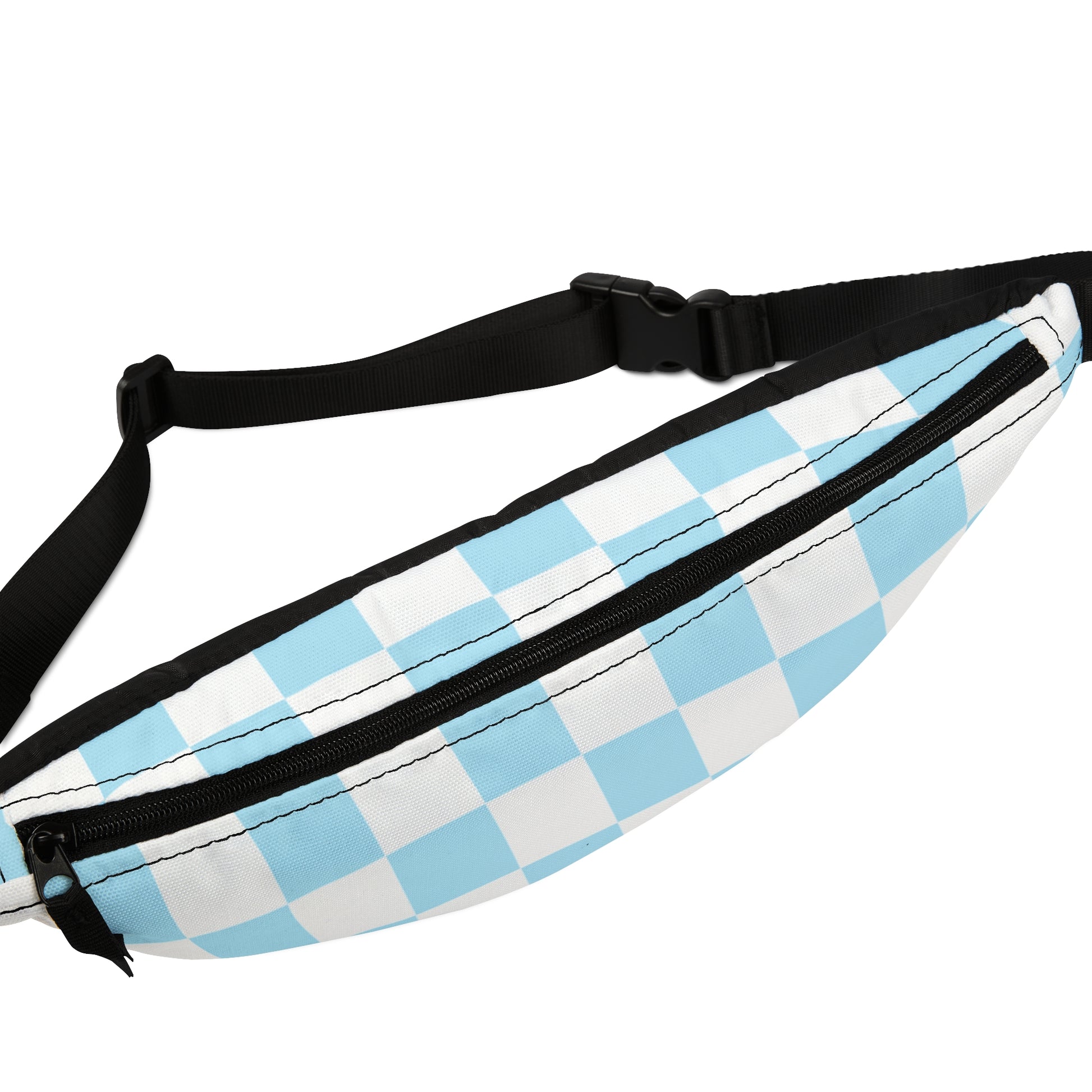 Checkerboard Sky Blue Fanny Pack, Artsulli - Art is Long, Life is Short, Bags, , , , , , , 