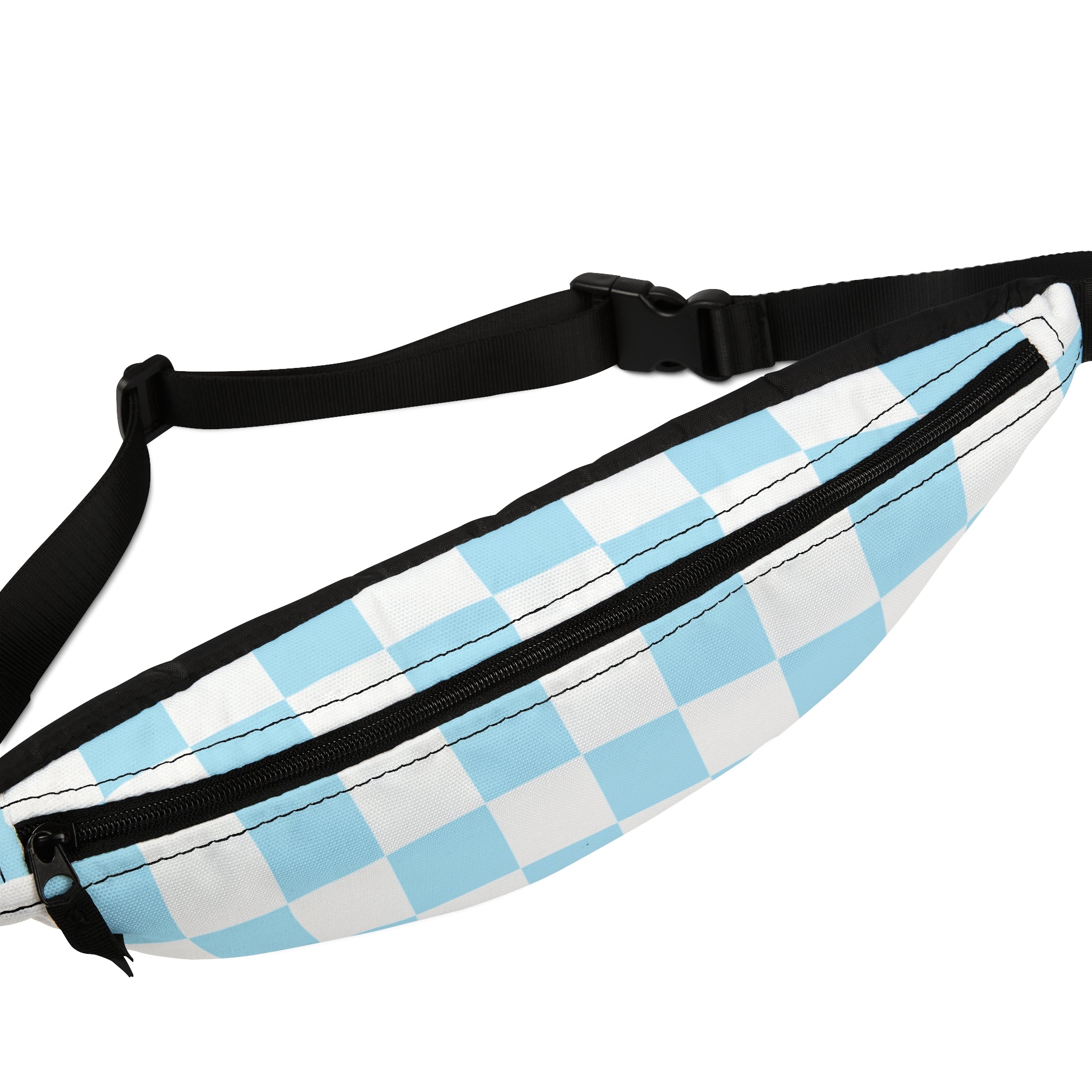 Checkerboard Sky Blue Fanny Pack, Artsulli - Art is Long, Life is Short, Bags, , , , , , , 