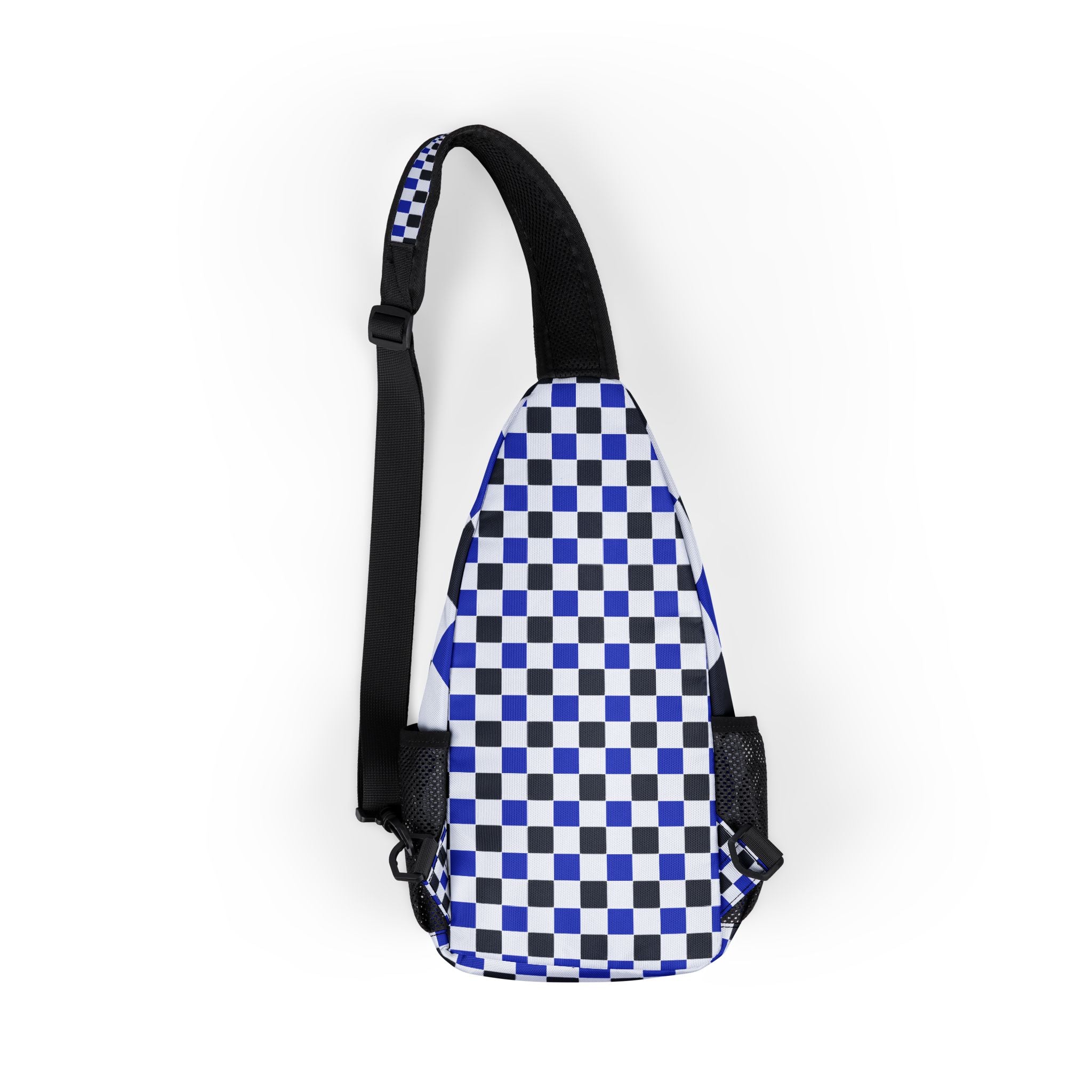 Checkerboard White Blue and Black Chest Bag (AOP), Artsulli - Art is Long, Life is Short, Bags, , , , , , , 