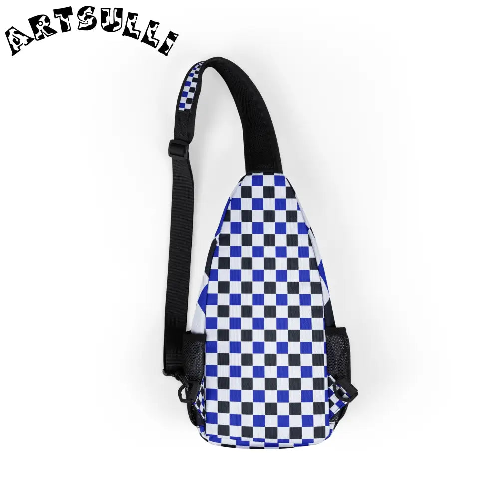 JAKKOUTTHEBXX Checkerboard White Blue and Black Chest Bag (AOP)
