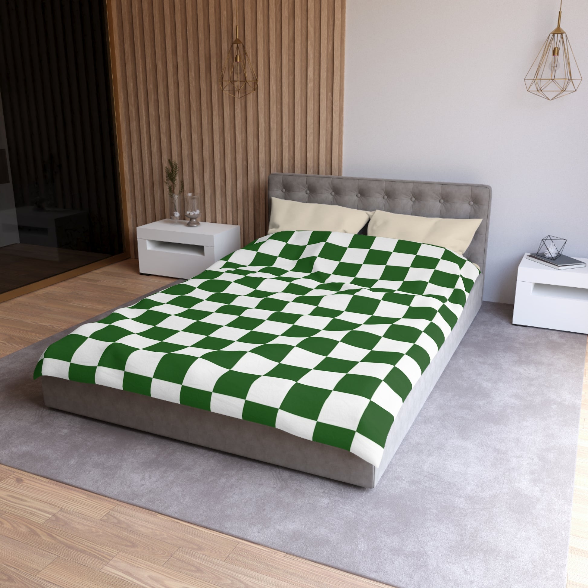 Checkerboard White and Dark Green Microfiber Duvet Cover, Artsulli - Art is Long, Life is Short, Home Decor, , , , , , , 