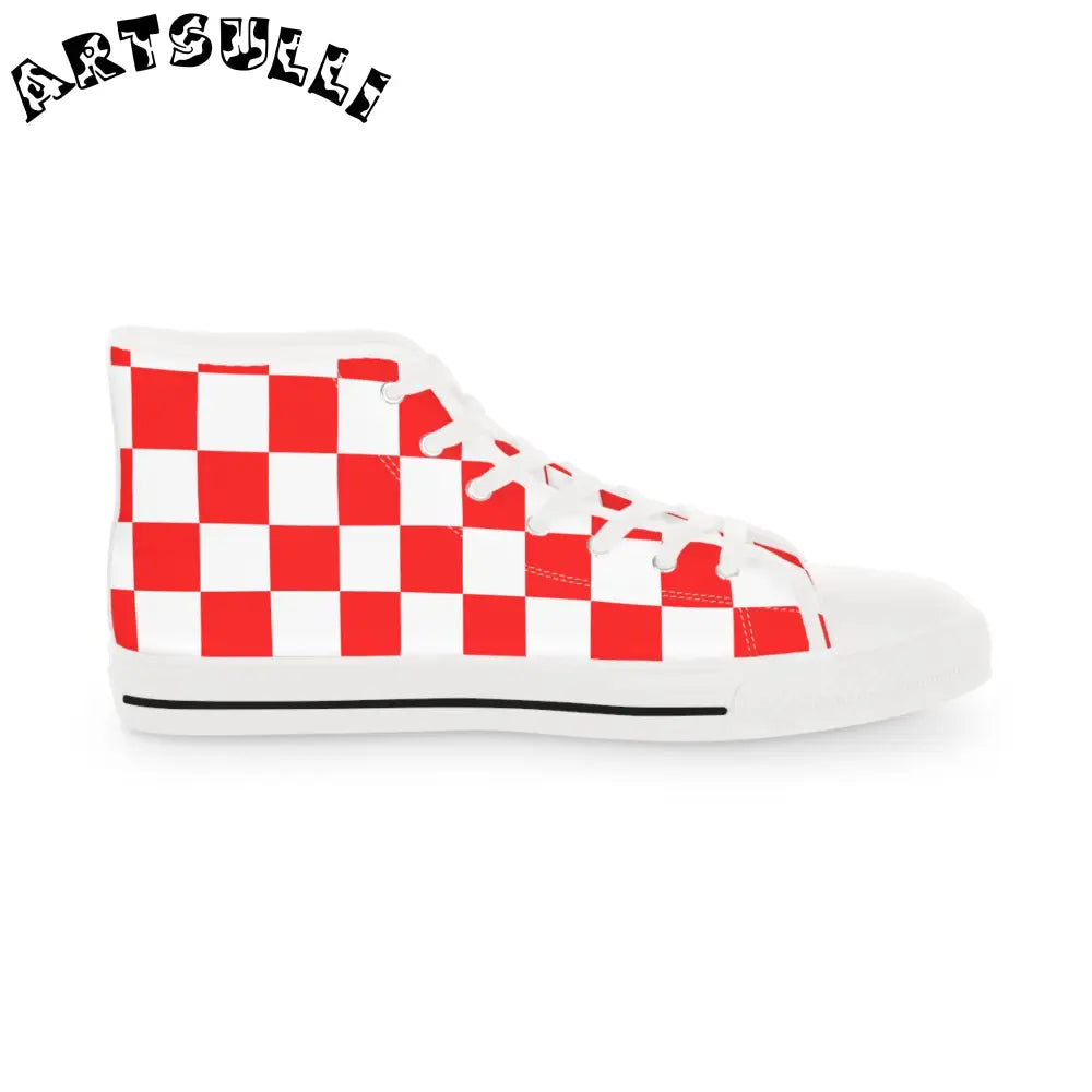 JAKKOUTTHEBXX Checkerboard Red and White Men’s High Top Sneakers
