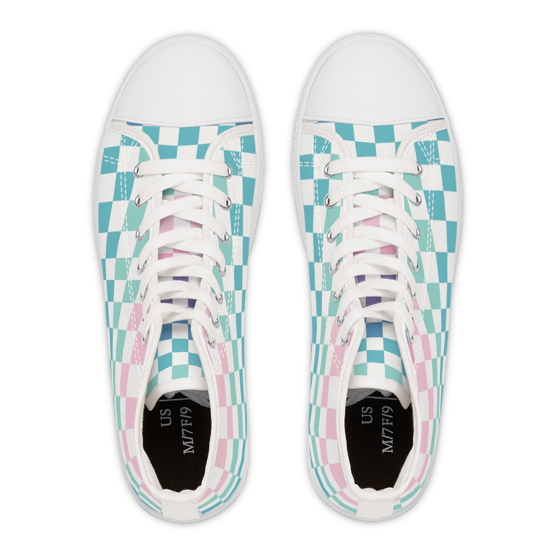 Vaporwave Rainbow  Checkerboard Multi-Color Women's High Top Sneakers, Artsulli - Art is Long, Life is Short, Shoes, , , , , , , 
