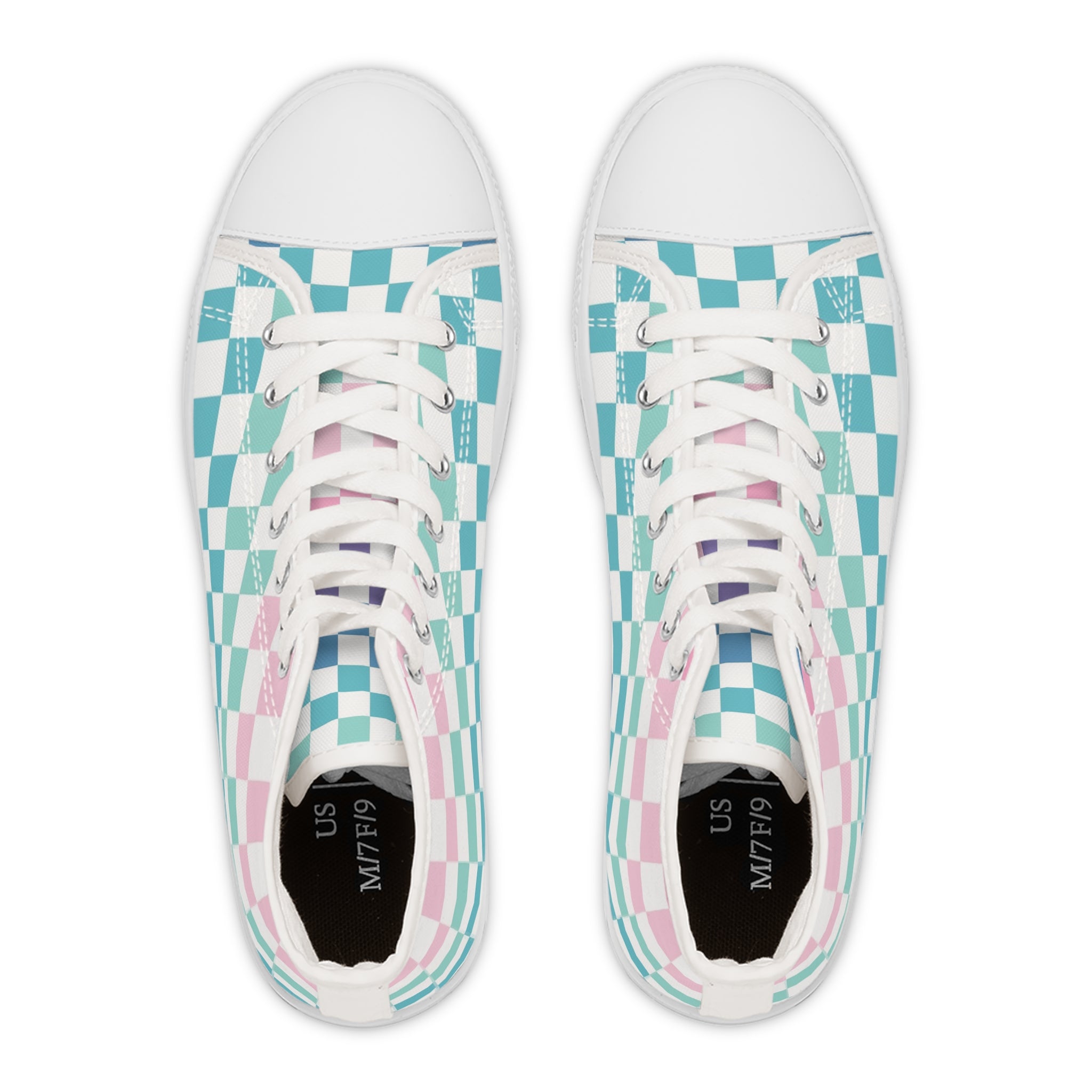Vaporwave Rainbow  Checkerboard Multi-Color Women's High Top Sneakers, Artsulli - Art is Long, Life is Short, Shoes, , , , , , , 