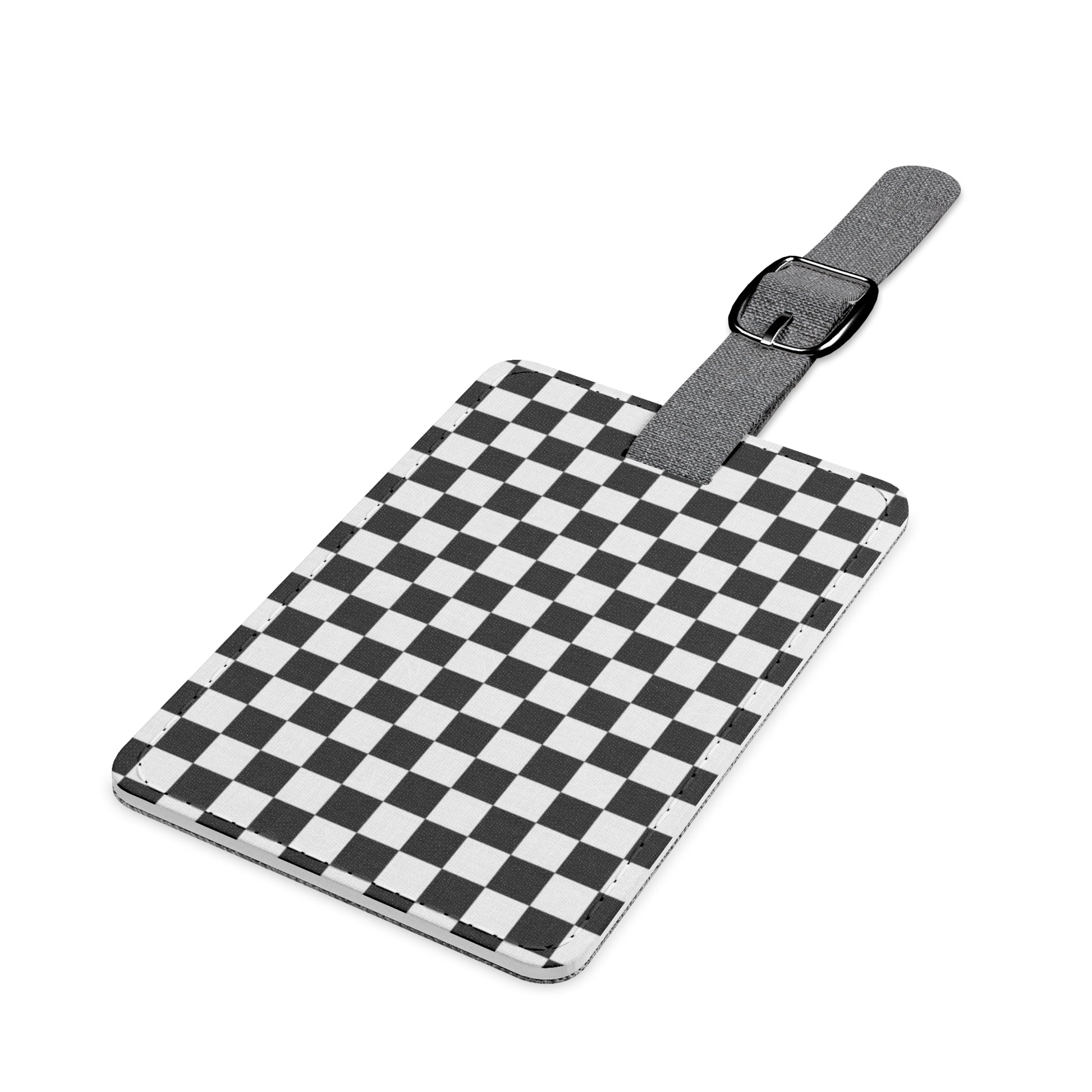 Checkerboard White and Black Saffiano Polyester Luggage Tag, Rectangle, Artsulli - Art is Long, Life is Short, Accessories, , , , , , , 
