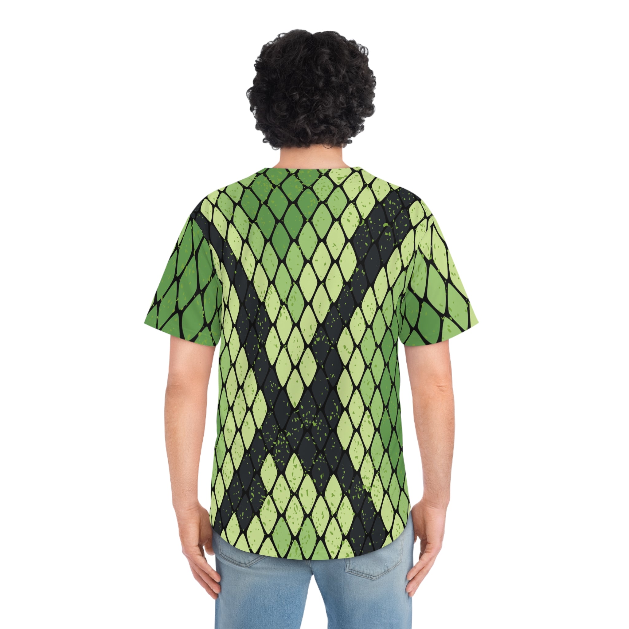 Snake Skin Green and Black Men's Baseball Jersey (AOP), Artsulli - Art is Long, Life is Short, All Over Prints, , , , , , , 