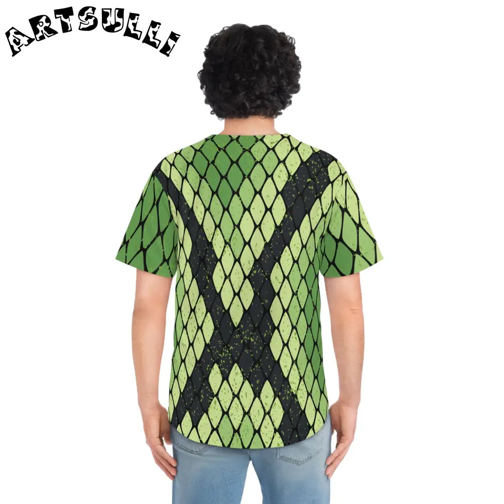 JAKKOUTTHEBXX Snake Skin Green and Black Men’s Baseball Jersey (AOP)