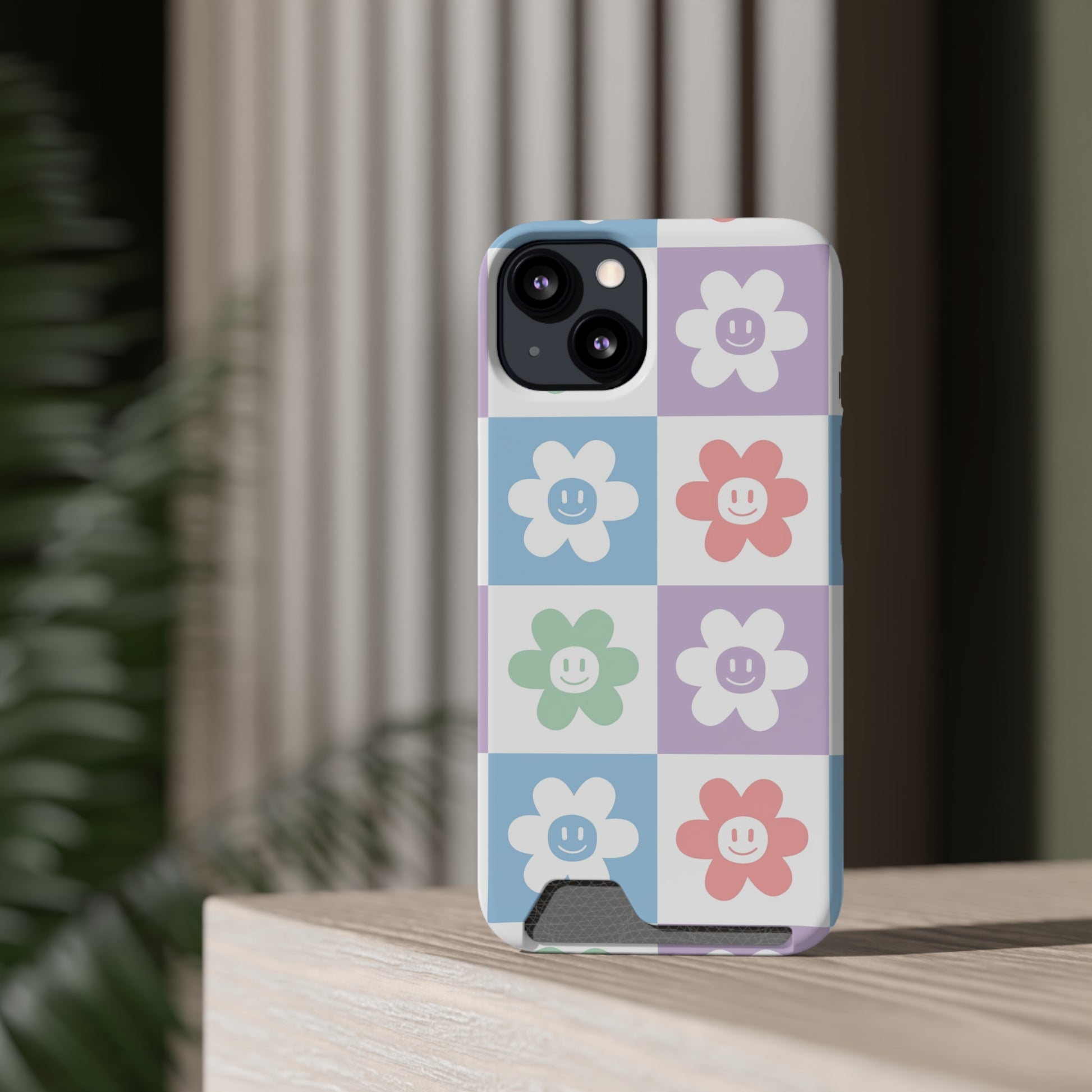 Chessboard x Smiley Face Flowers Multi-Color Phone Case With Card Holder, Artsulli - Art is Long, Life is Short, Phone Case, , , , , , , 