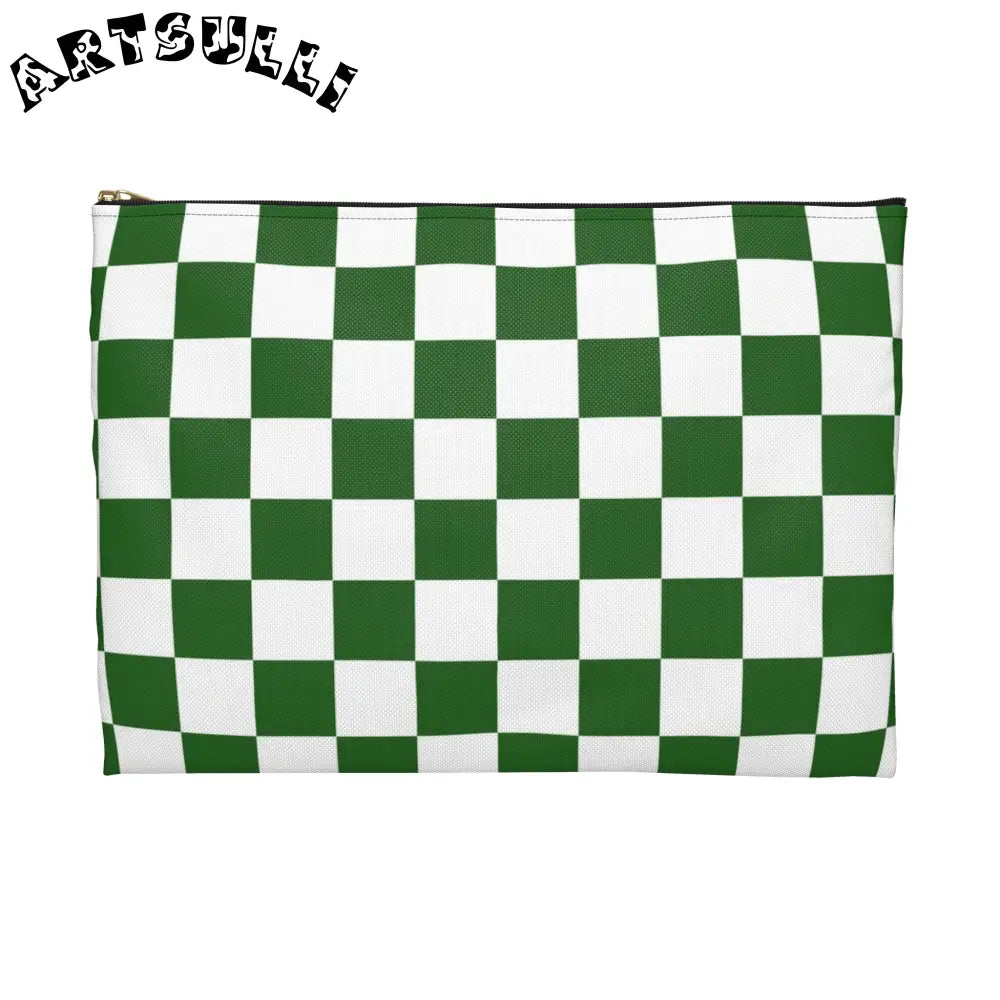 JAKKOUTTHEBXX Checkerboard White and Dark Green Accessory Pouch