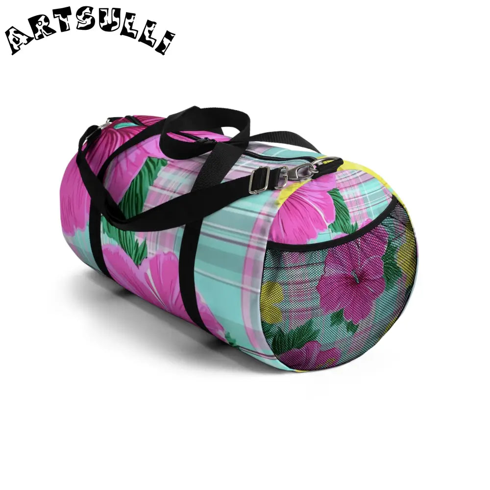 JAKKOUTTHEBXX Tropical Floral Plaid Duffel Bag JAKKOUTTHEBXX