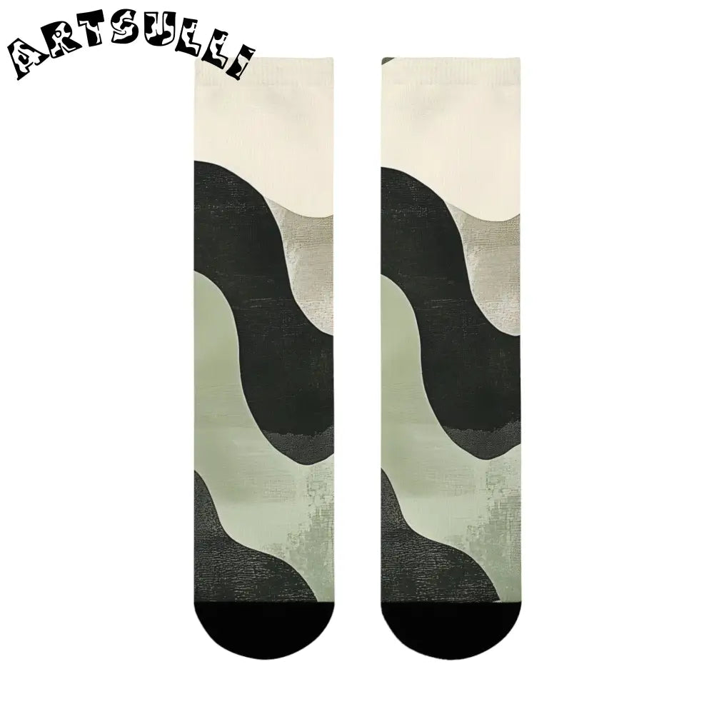 JAKKOUTTHEBXX Abstract Black and Sage Green Sublimation Crew Socks