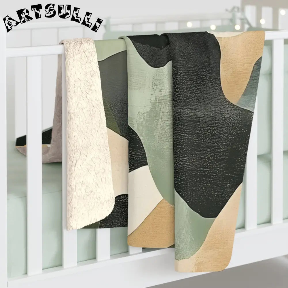 JAKKOUTTHEBXX Abstract Wavy Fleece Blanket Rug Muted Green Black