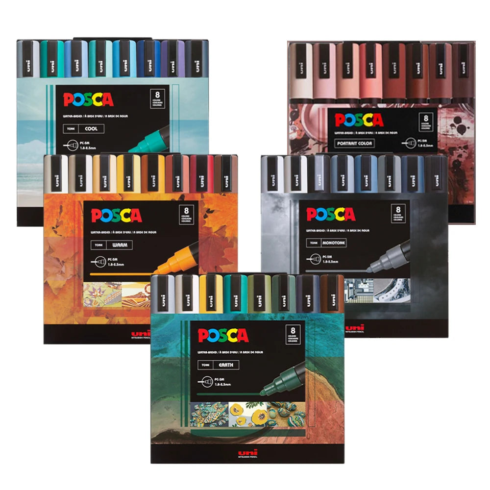 8pcs New Japan UNI Markers Set POSCA Limited PC-5M Acrylic POP Poster Advertising Drawing Graffiti Manga School Art Supplies