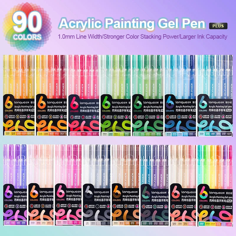 Languo 90 Colors Painting Acrylic Gel Pens Large Capacity Ink Pen for Drawing Diary Diy Coloring Doodling Painting Art Supplies