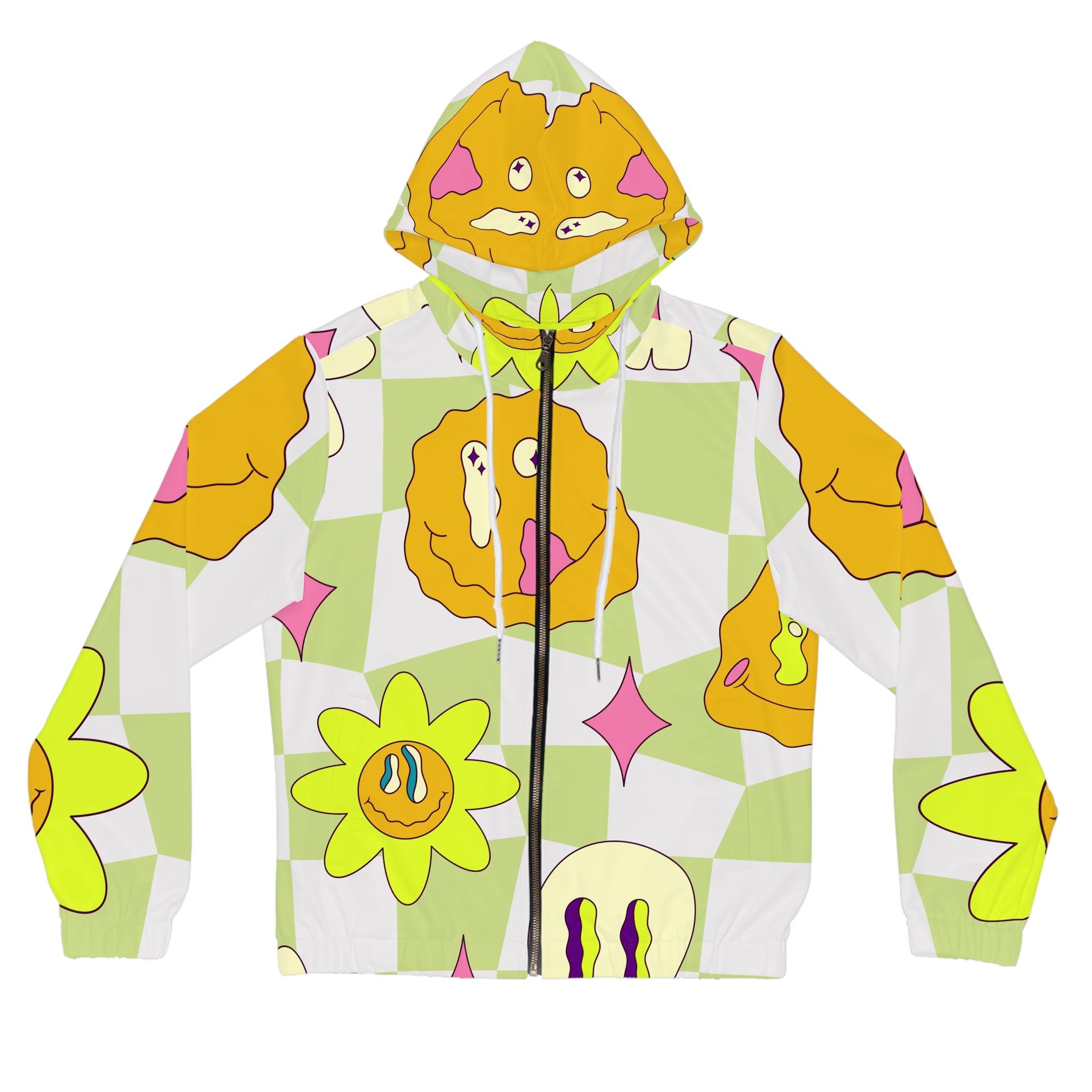 Sunflower x Checkerboard Trippy Women’s Full-Zip Hoodie (AOP), Artsulli - Art is Long, Life is Short, All Over Prints, Size, XS, Color, White, , , 12050292344464