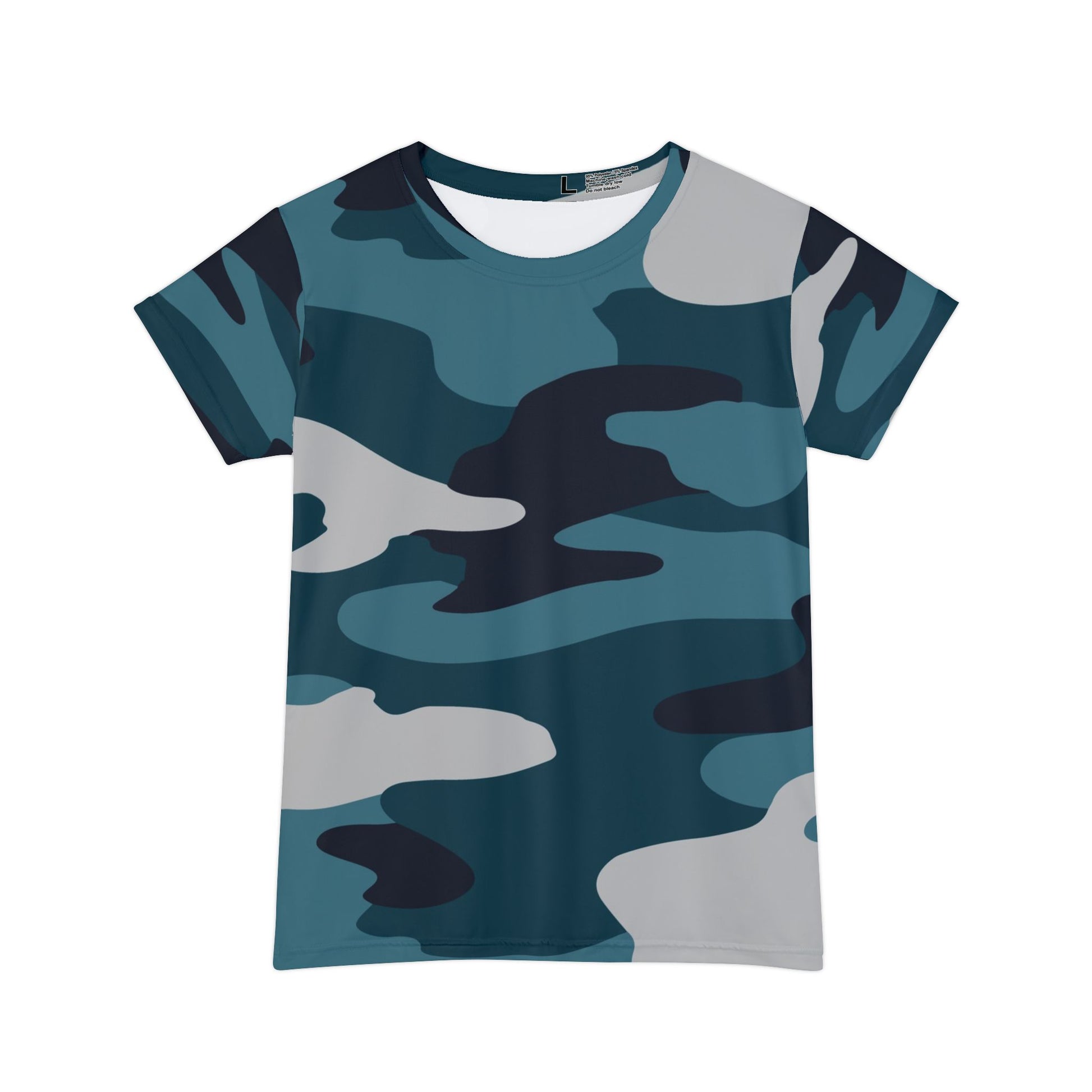 Blue Camouflage Women's Short Sleeve Shirt (AOP), Artsulli - Art is Long, Life is Short, All Over Prints, Size, XS, , , , , 13038425461404
