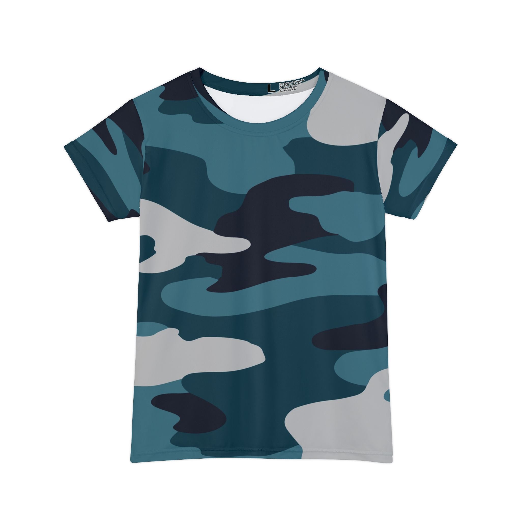 Blue Camouflage Women's Short Sleeve Shirt (AOP), Artsulli - Art is Long, Life is Short, All Over Prints, Size, XS, , , , , 13038425461404
