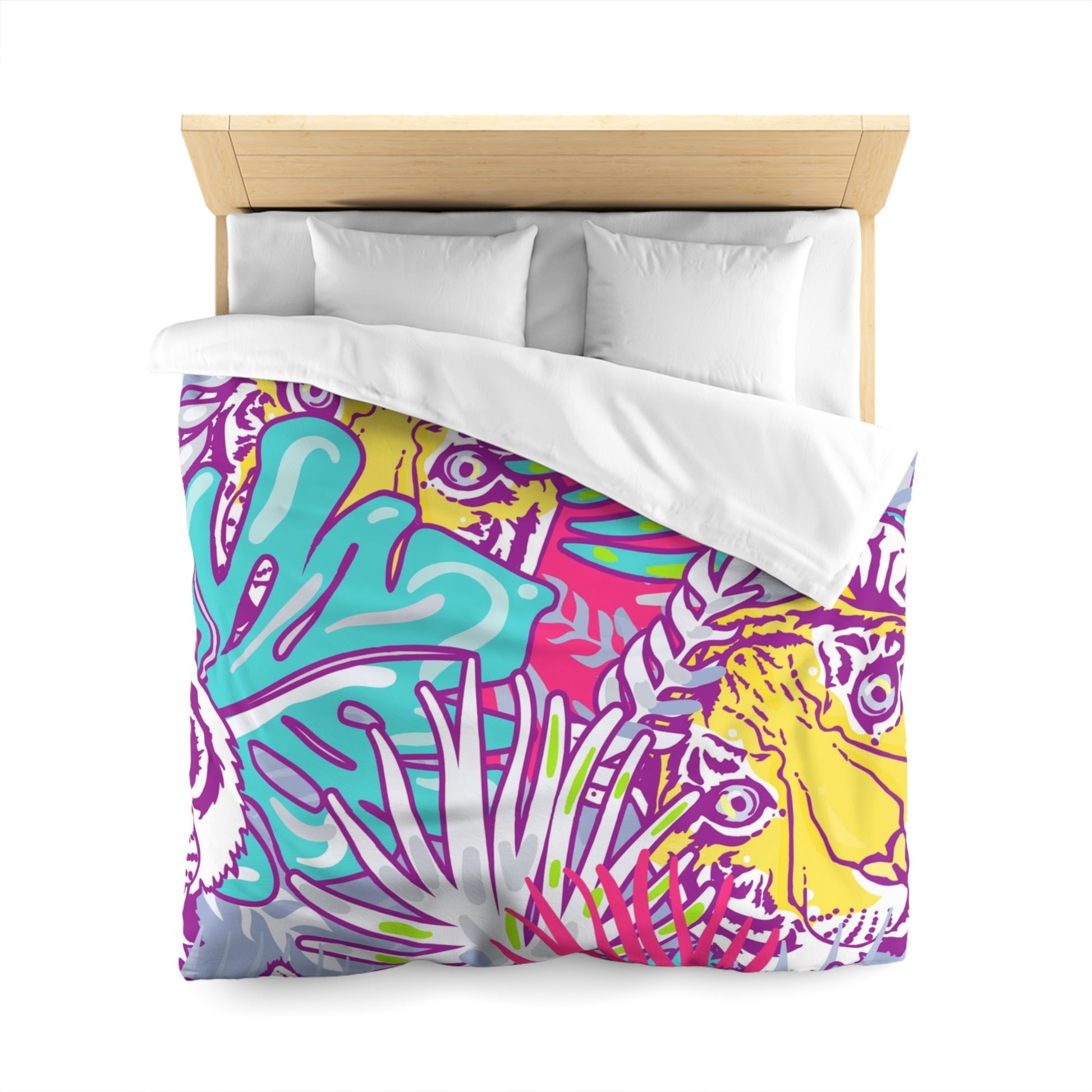 Tropical Floral Tigers Torquise and Purple Microfiber Duvet Cover, Artsulli - Art is Long, Life is Short, Home Decor, , , , , , , 
