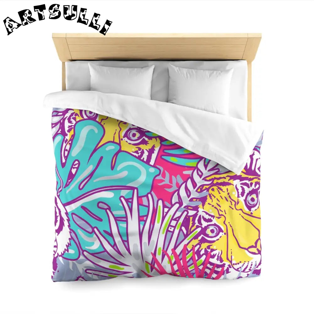 JAKKOUTTHEBXX Tropical Floral Tigers Torquise and Purple Microfiber