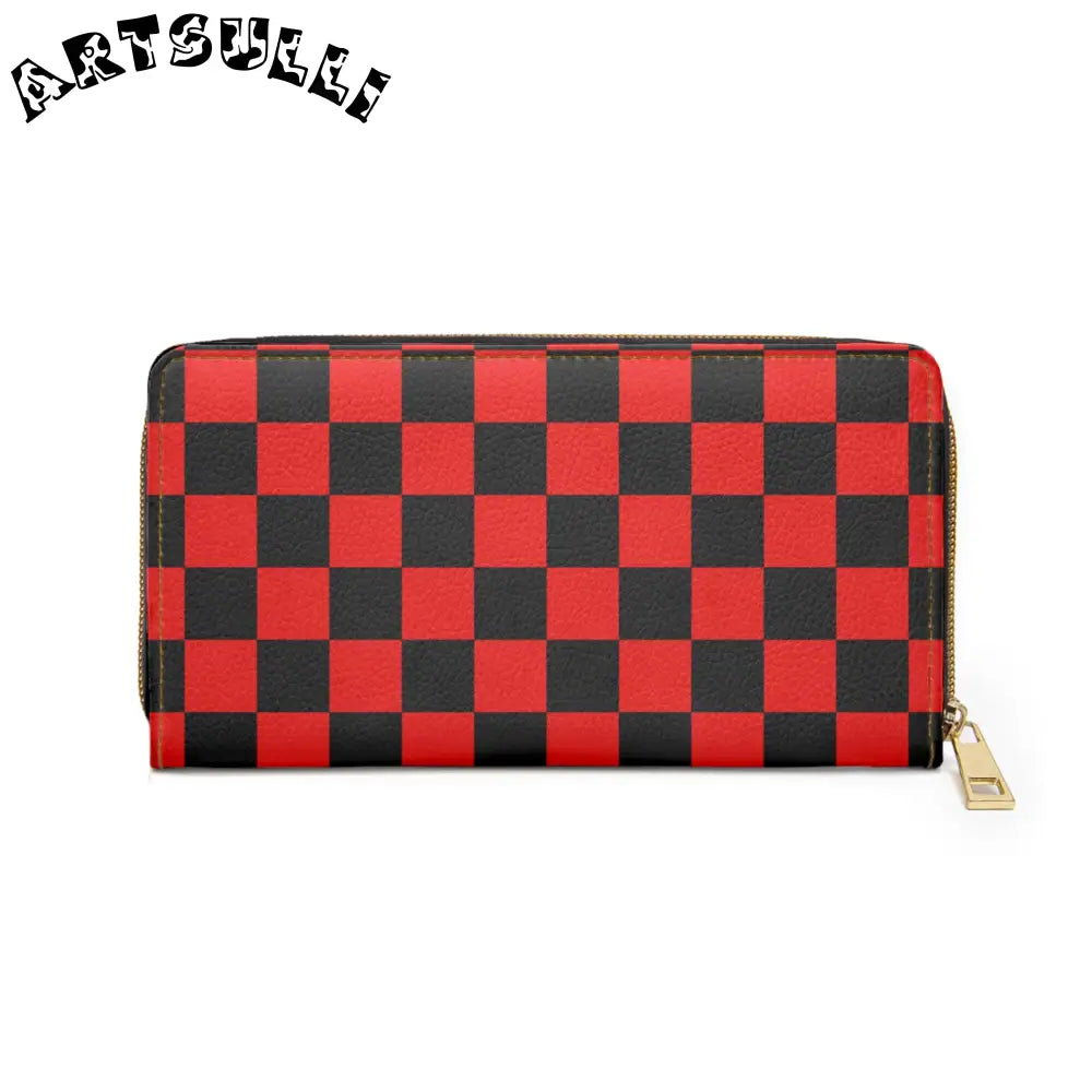 JAKKOUTTHEBXX Checkerboard Red and Black Zipper Wallet JAKKOUTTHEBXX