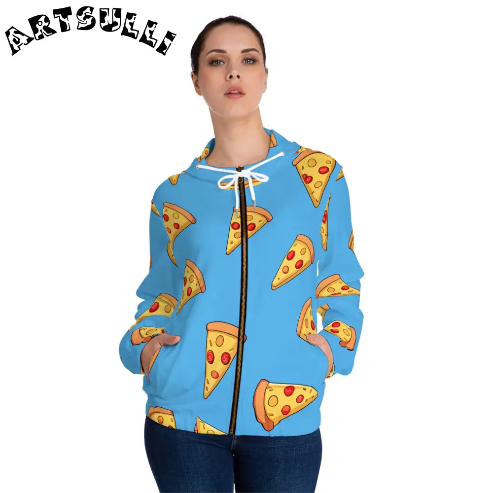 JAKKOUTTHEBXX Blue Pizza Dreamscape Women’s Full-Zip Hoodie (AOP)