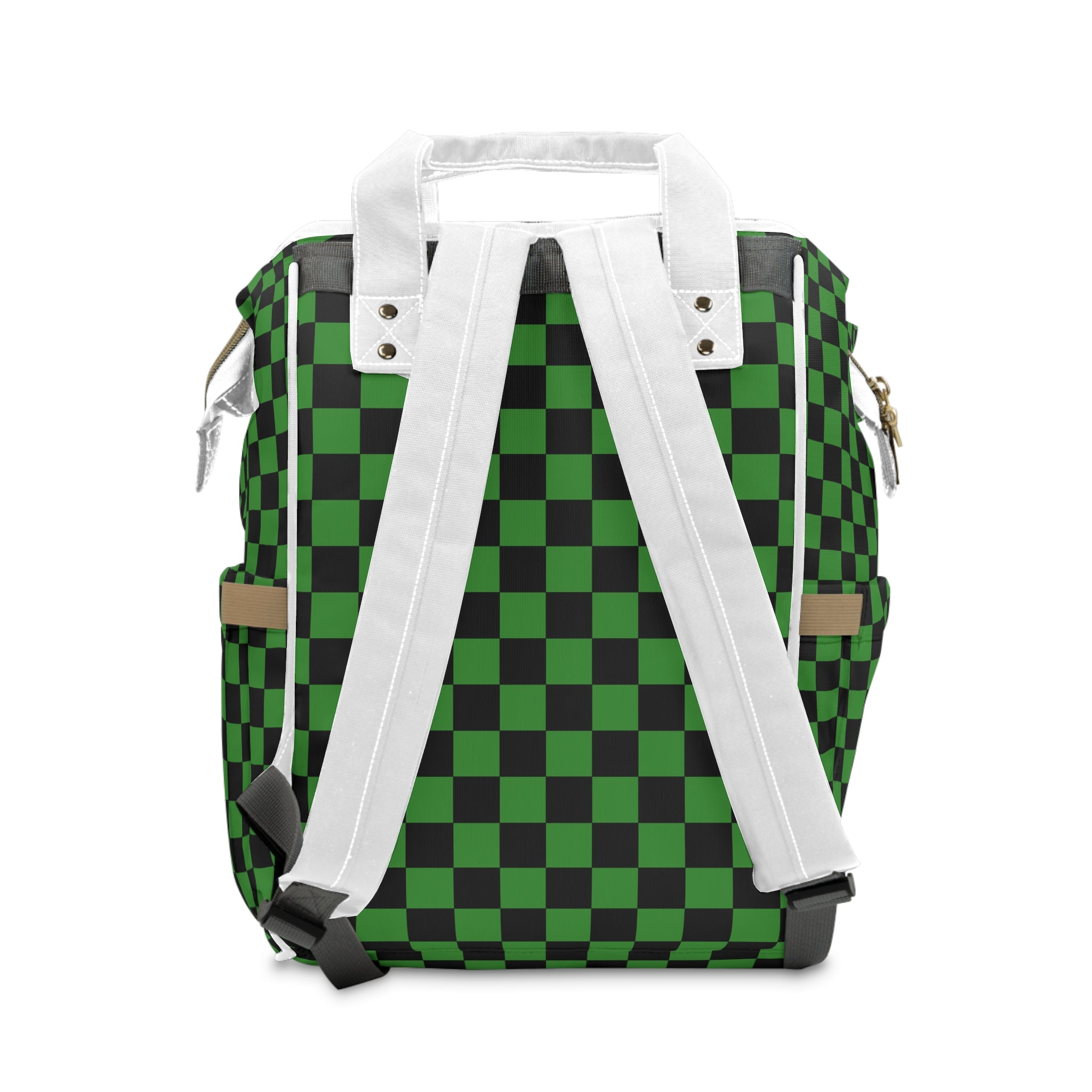 Checkerboard Green and Black Multifunctional Diaper Backpack, Artsulli - Art is Long, Life is Short, Bags, , , , , , , 