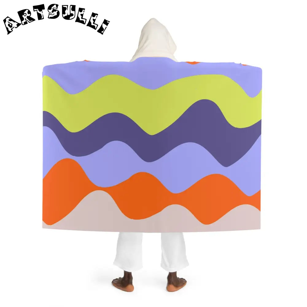 JAKKOUTTHEBXX Waves Red and Blue Hooded Sherpa Fleece Blanket