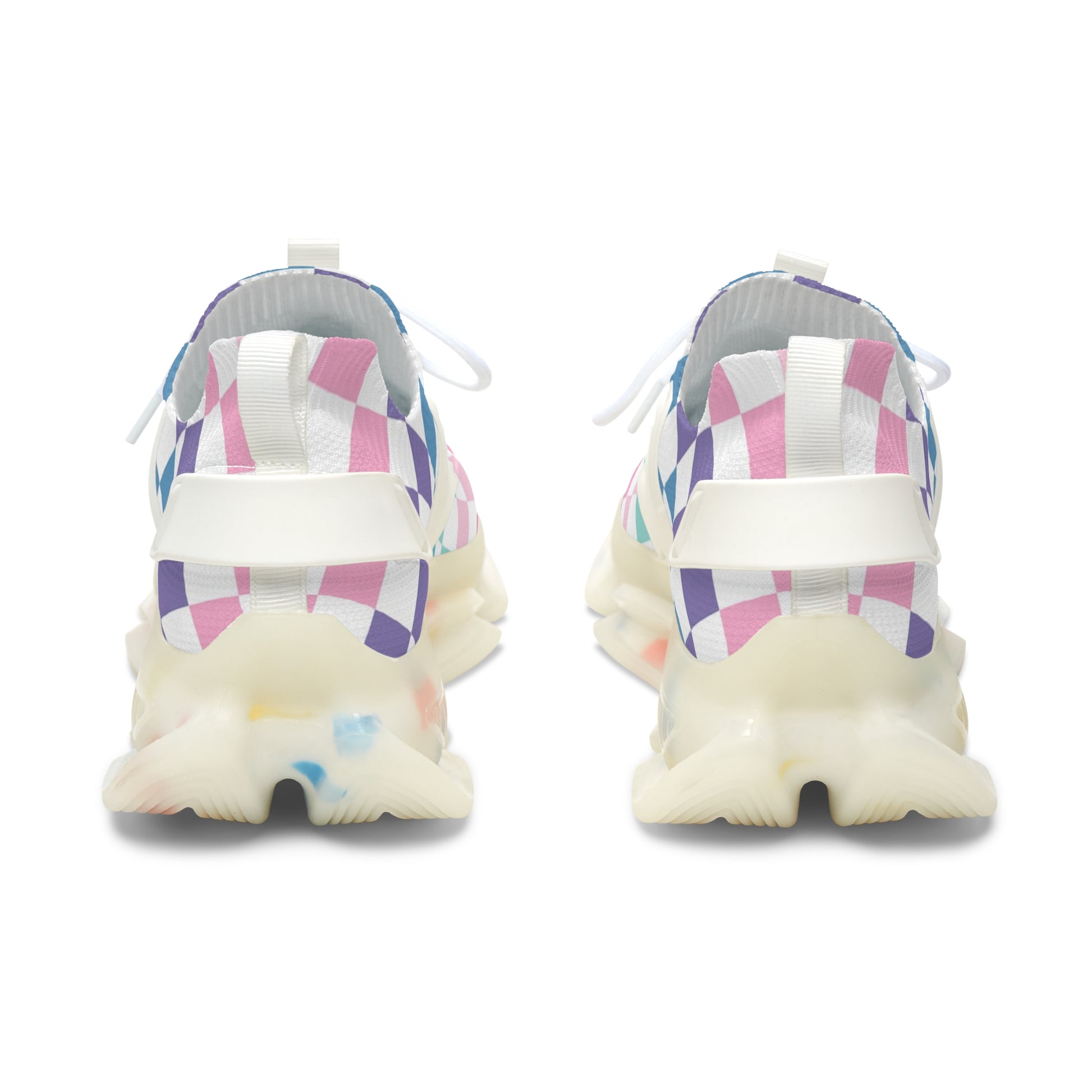 Vaporwave Rainbow  Checkerboard Multi-Color Women's Mesh Sneakers, Artsulli - Art is Long, Life is Short, Shoes, , , , , , , 
