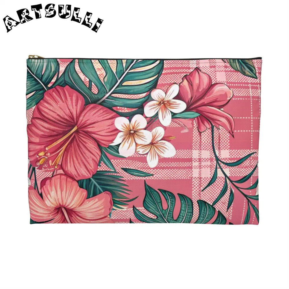 JAKKOUTTHEBXX Plaid x Floral Burgundy and Green Accessory Pouch