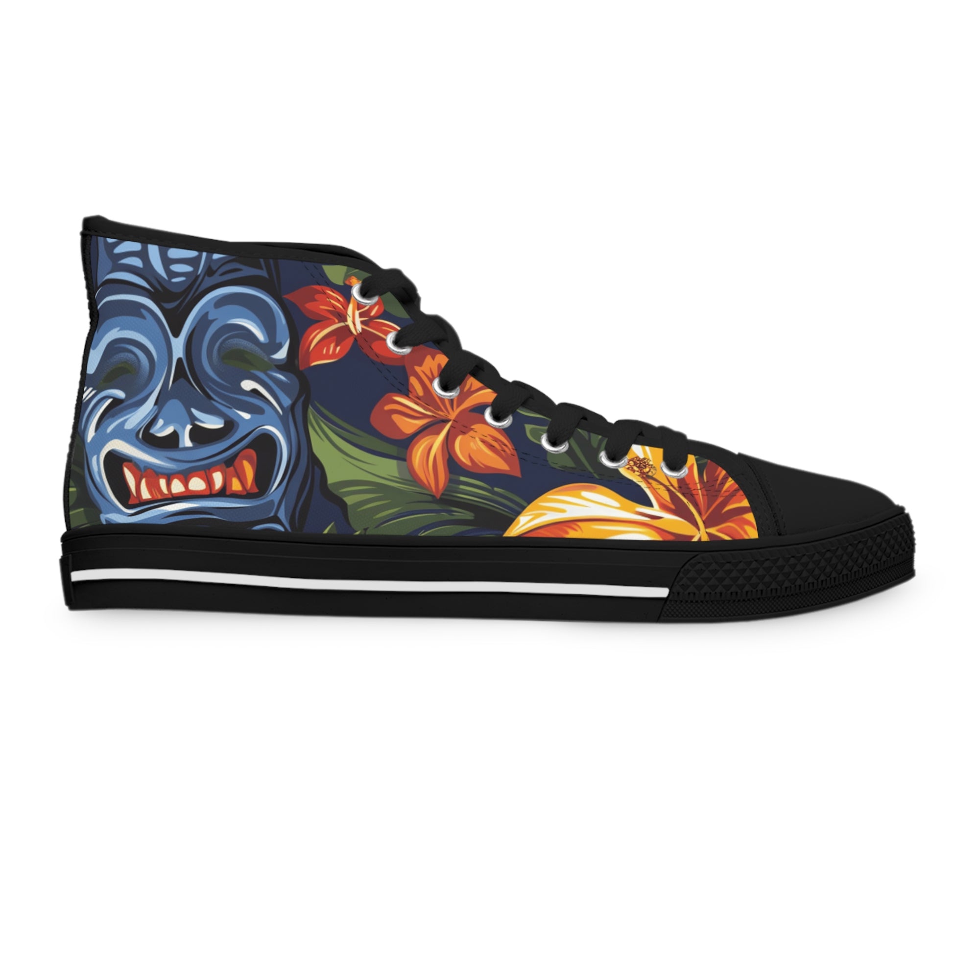 Tiki Bloom Navy Women's High Top Sneakers, Artsulli - Art is Long, Life is Short, Shoes, , , , , , , 