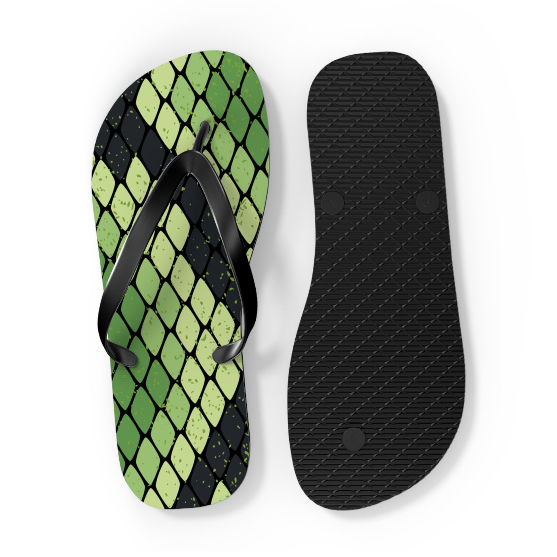 Snake Skin Green and Black Flip Flops, Artsulli - Art is Long, Life is Short, Shoes, , , , , , , 