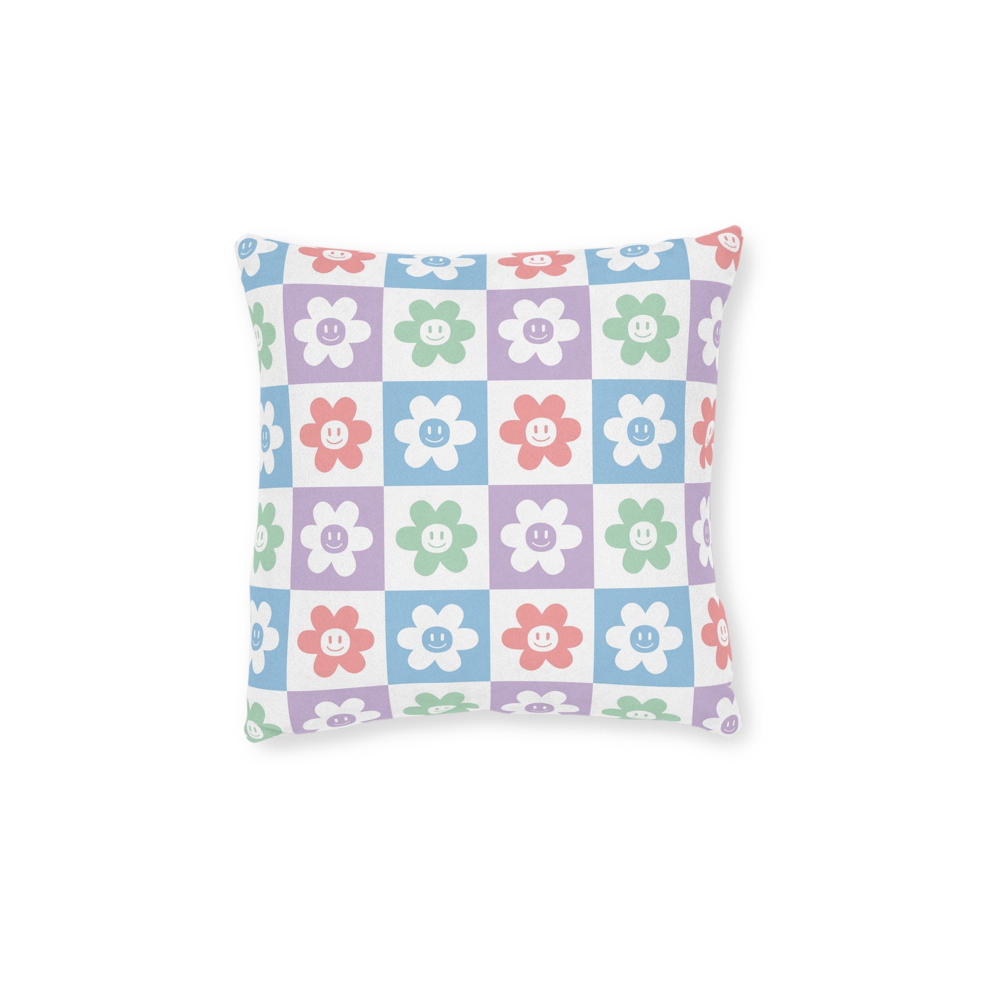 Chessboard x Smiley Face Flowers II Multi-Color  Square Pillow, Artsulli - Art is Long, Life is Short, Home Decor, Size, 12" × 12", , , , , 12180831698618670872