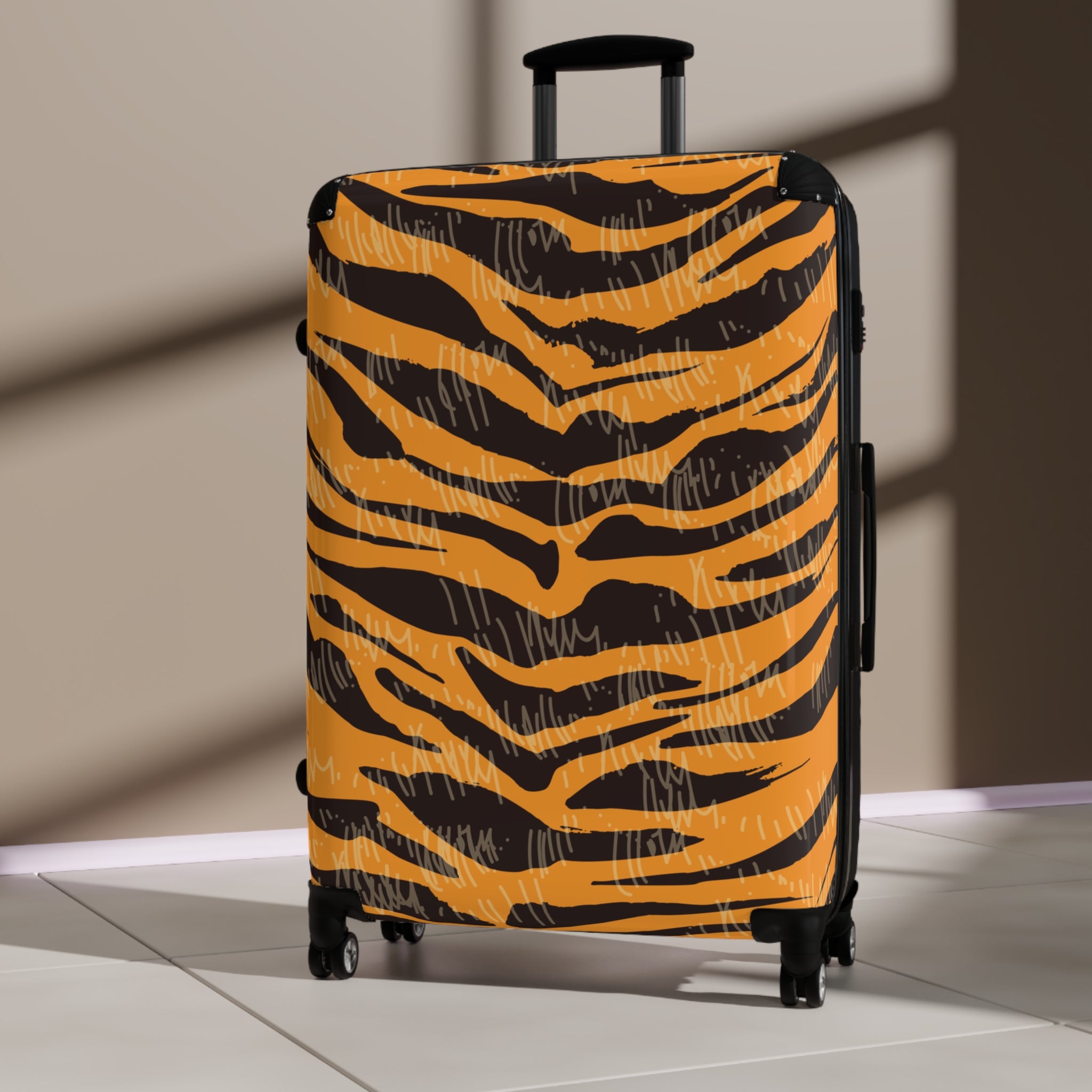Tiger Scratches Orange & Black Suitcase, Artsulli - Art is Long, Life is Short, Bags, , , , , , , 
