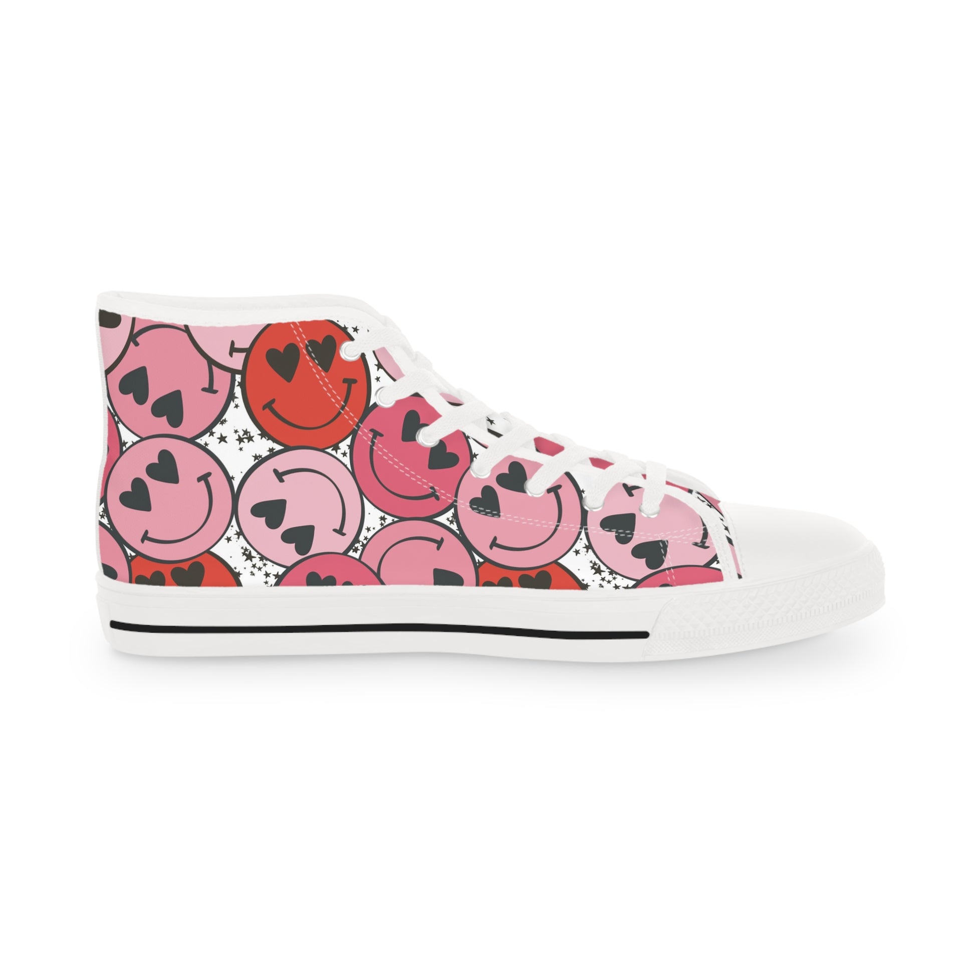 Smiley Face x Heart Eyes Pink and Red Men's High Top Sneakers, Artsulli - Art is Long, Life is Short, Shoes, , , , , , , 