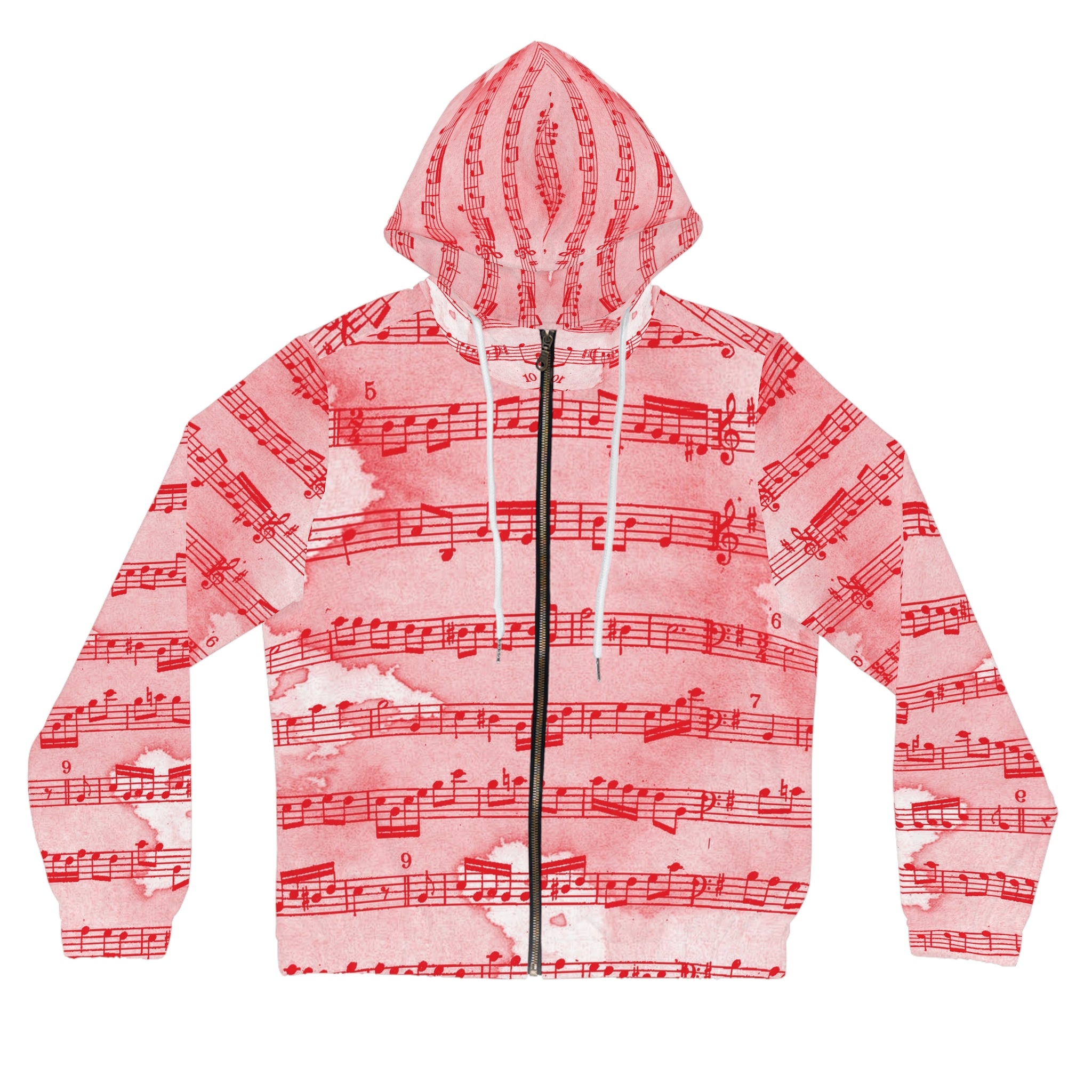 Drip Spill Type Beat Sheet Music Red Women’s Full-Zip Hoodie (AOP), Artsulli - Art is Long, Life is Short, All Over Prints, Size, XS, Color, White, , , 19345130173180893668