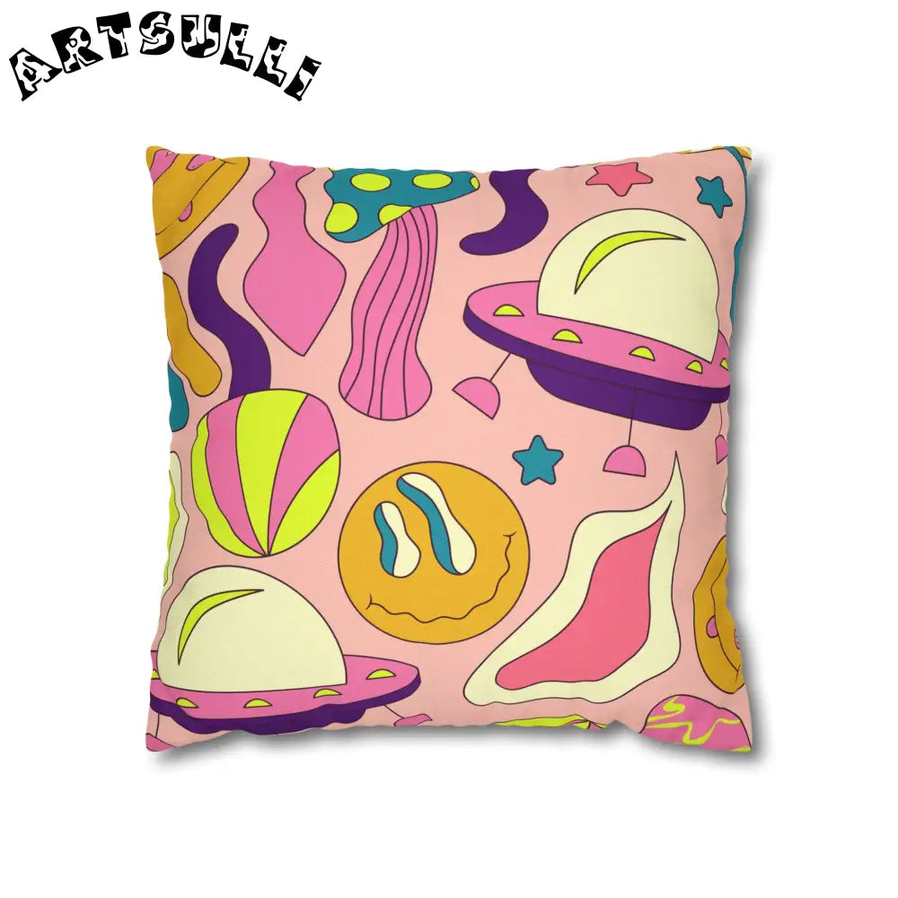 JAKKOUTTHEBXX Trippy Spaceships Pink Spun Polyester Square