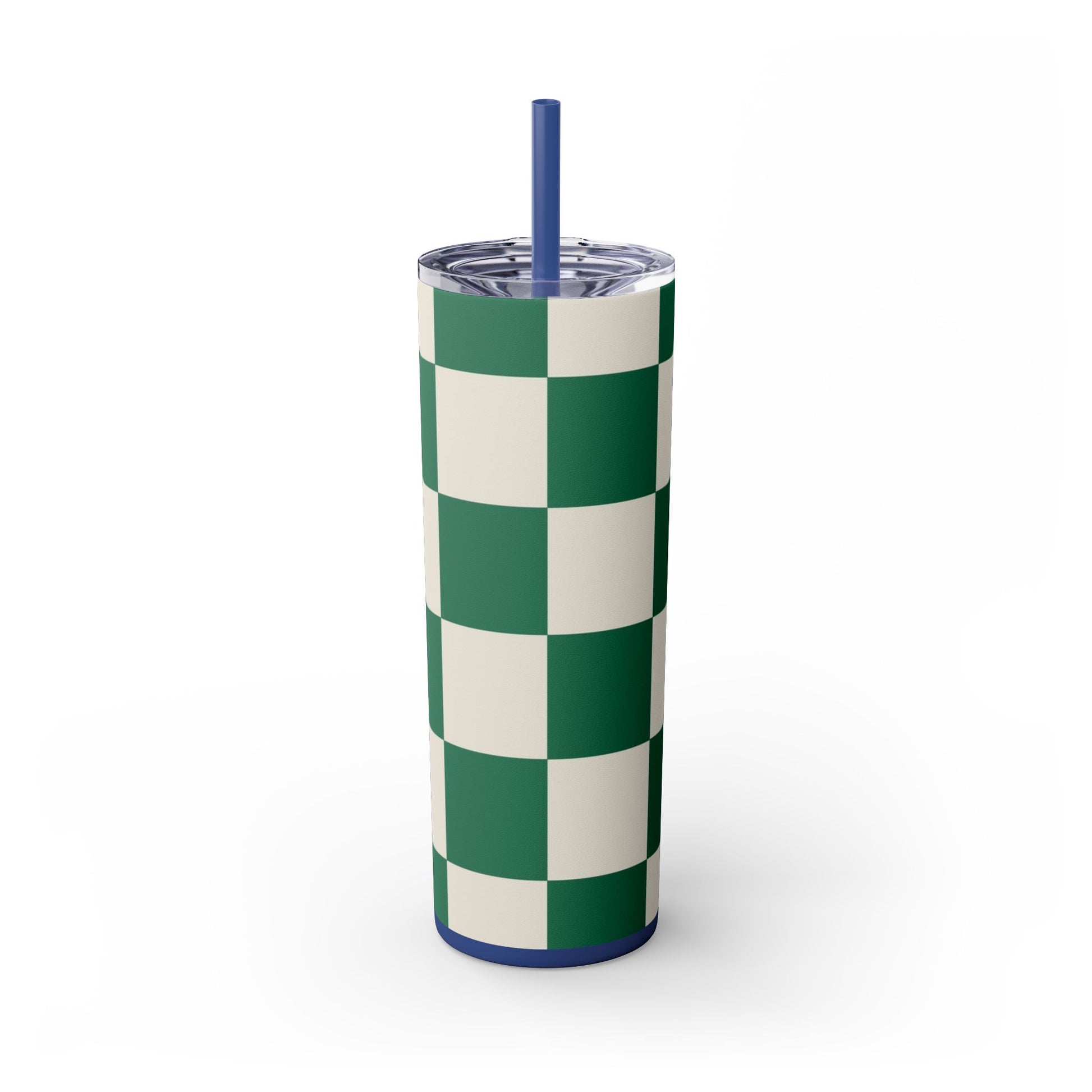 Checkerboard Dark Green Skinny Tumbler with Straw, 20oz, Artsulli - Art is Long, Life is Short, Mug, , , , , , , 