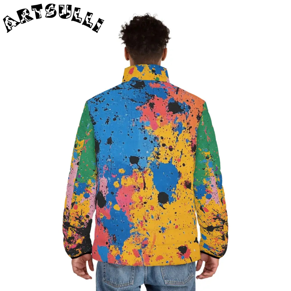 JAKKOUTTHEBXX The Colors Of Paint Splatter Men’s Puffer Jacket (AOP)