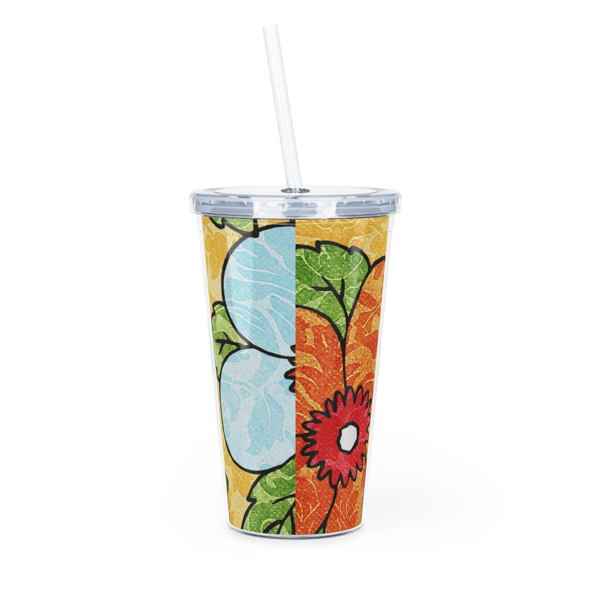 Groovy Yellow Floral Kl Plastic Tumbler with Straw, Artsulli - Art is Long, Life is Short, Mug, , , , , , , 