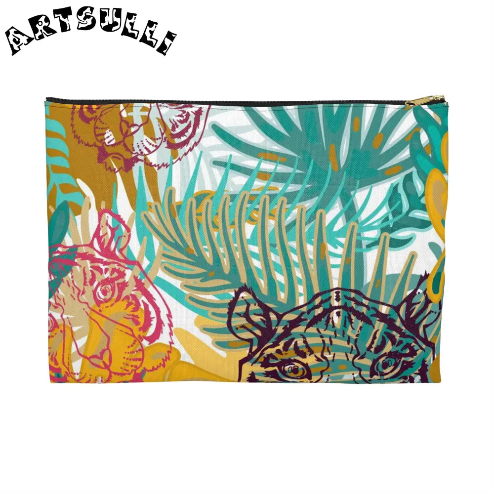 JAKKOUTTHEBXX Tropical Jungle Tigers Brown and Green Accessory Pouch