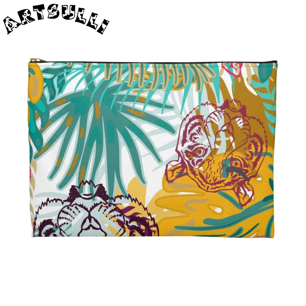 JAKKOUTTHEBXX Tropical Jungle Tigers Brown and Green Accessory Pouch