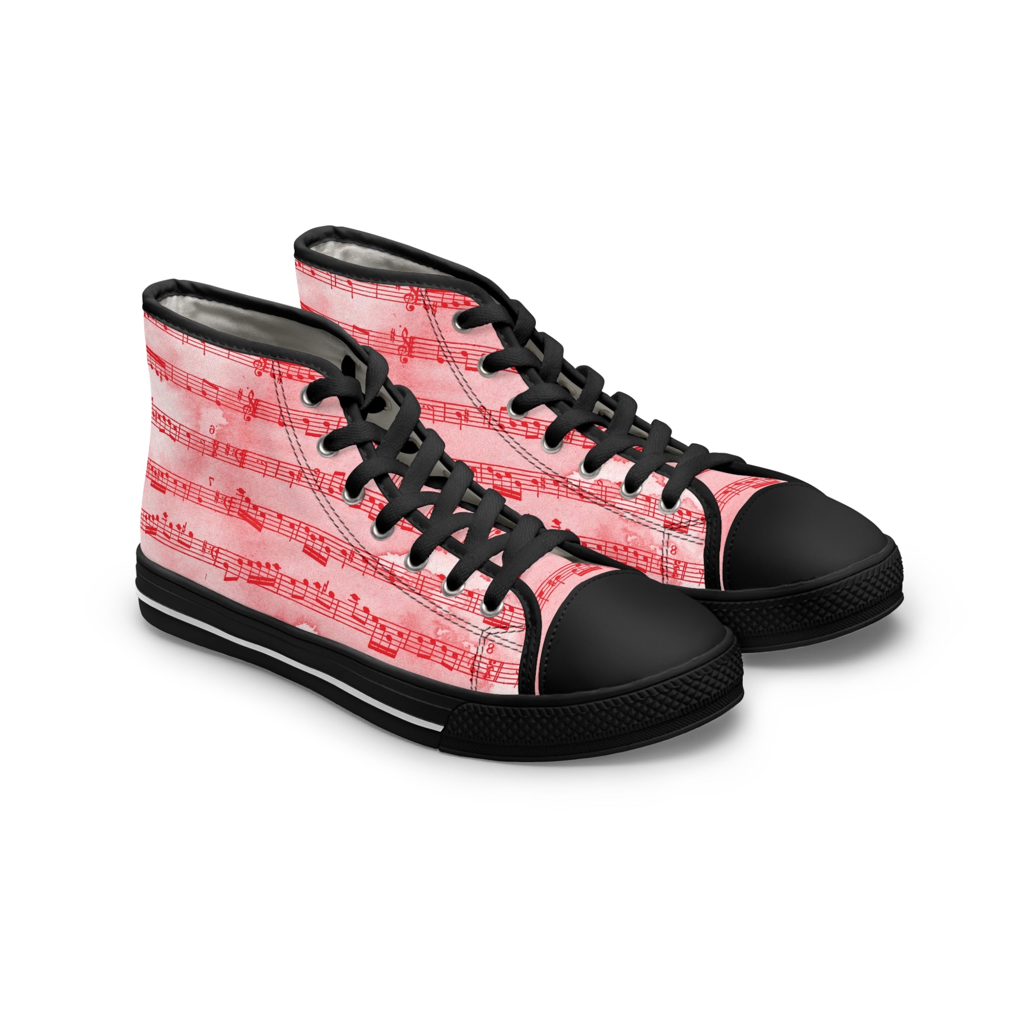 Drip Spill Type Beat Sheet Music II Red Women's High Top Sneakers, Artsulli - Art is Long, Life is Short, Shoes, Size, US 5.5, Color, Black sole, , , 10703838989348327541