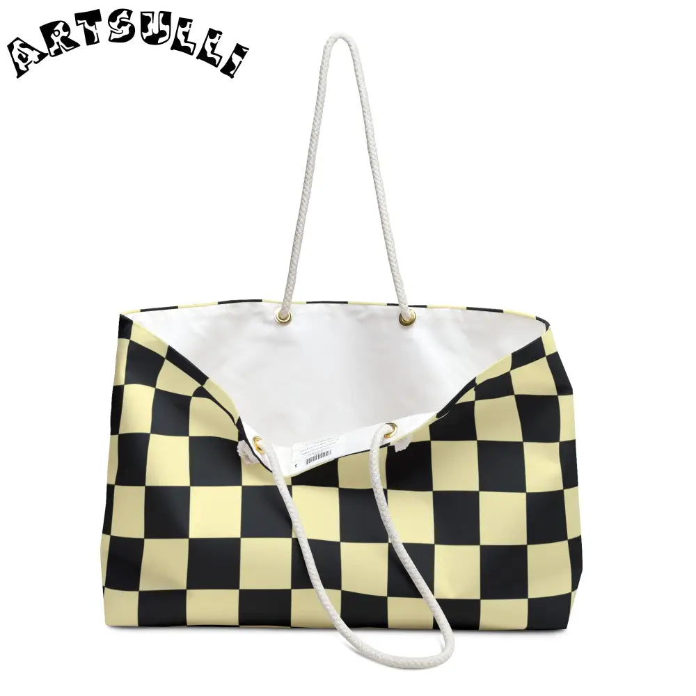 JAKKOUTTHEBXX Checkerboard Black and Yellow Weekender Bag