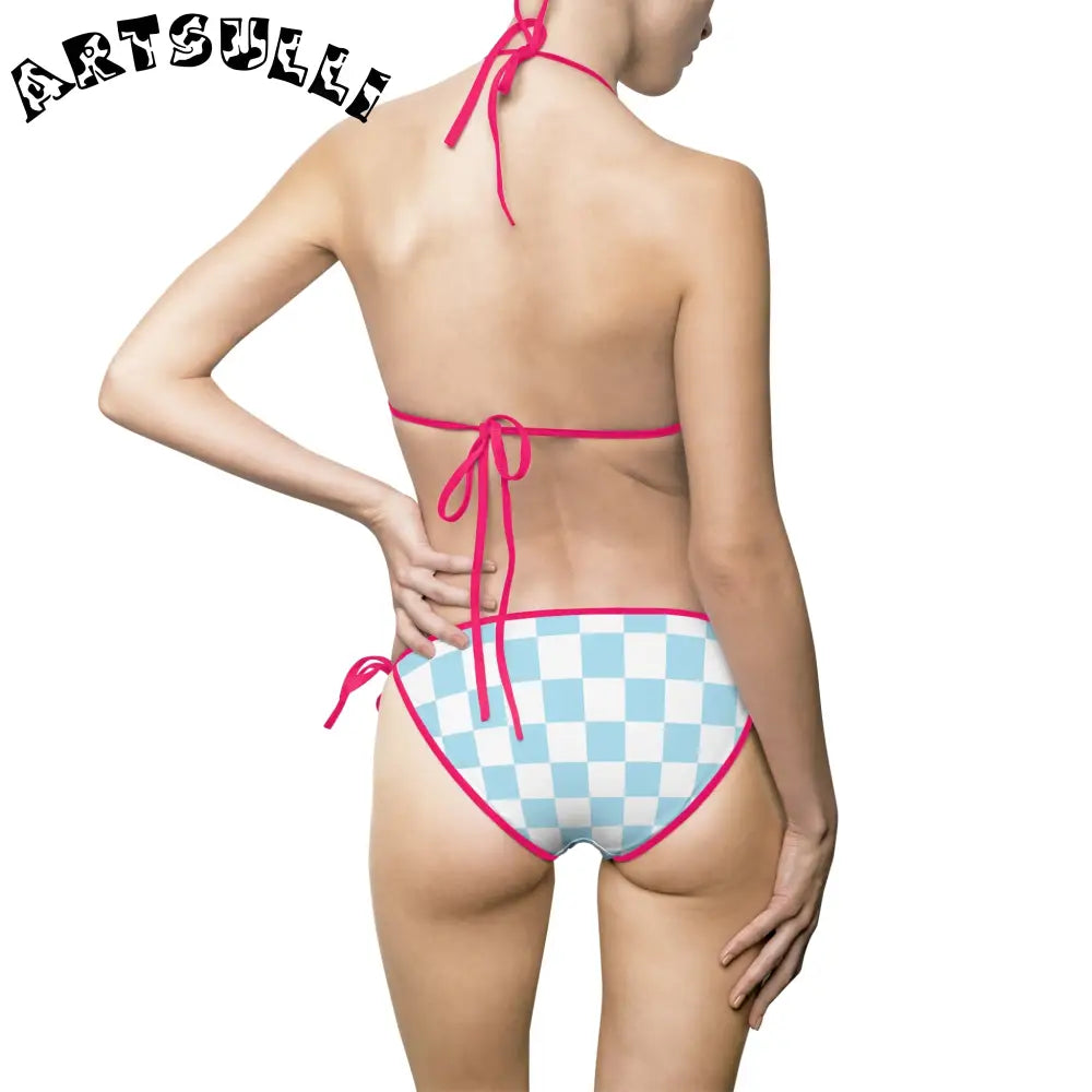 JAKKOUTTHEBXX Checkerboard Sky Blue Women’s Bikini Swimsuit (AOP)