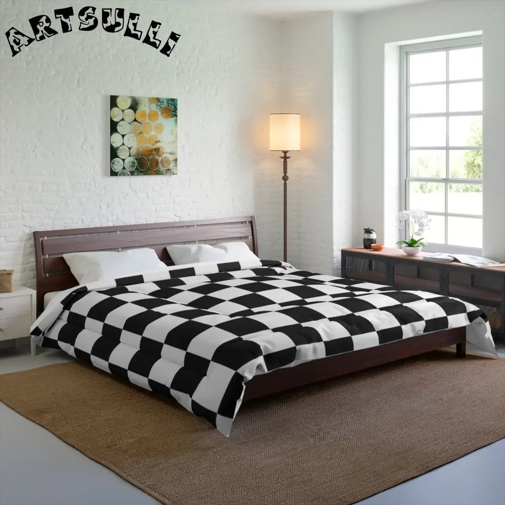 JAKKOUTTHEBXX Checkerboard White and Black Comforter JAKKOUTTHEBXX