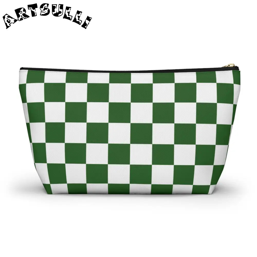 JAKKOUTTHEBXX Checkerboard White and Dark Green Accessory Pouch w