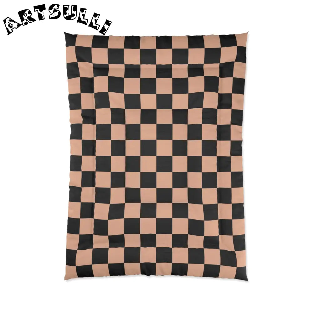 JAKKOUTTHEBXX Checkerboard Soft Orange and Black Comforter