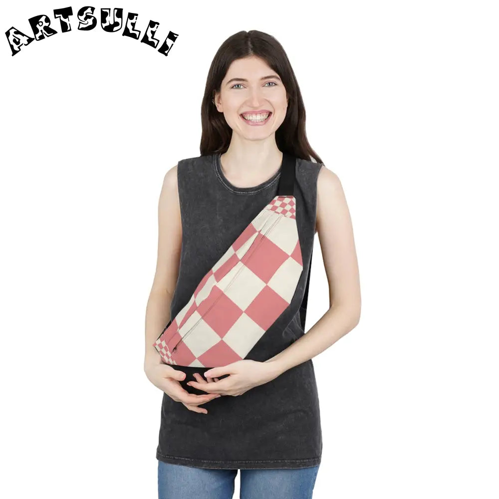 JAKKOUTTHEBXX Retro Checkered Grassland Sprites Large Fanny Pack