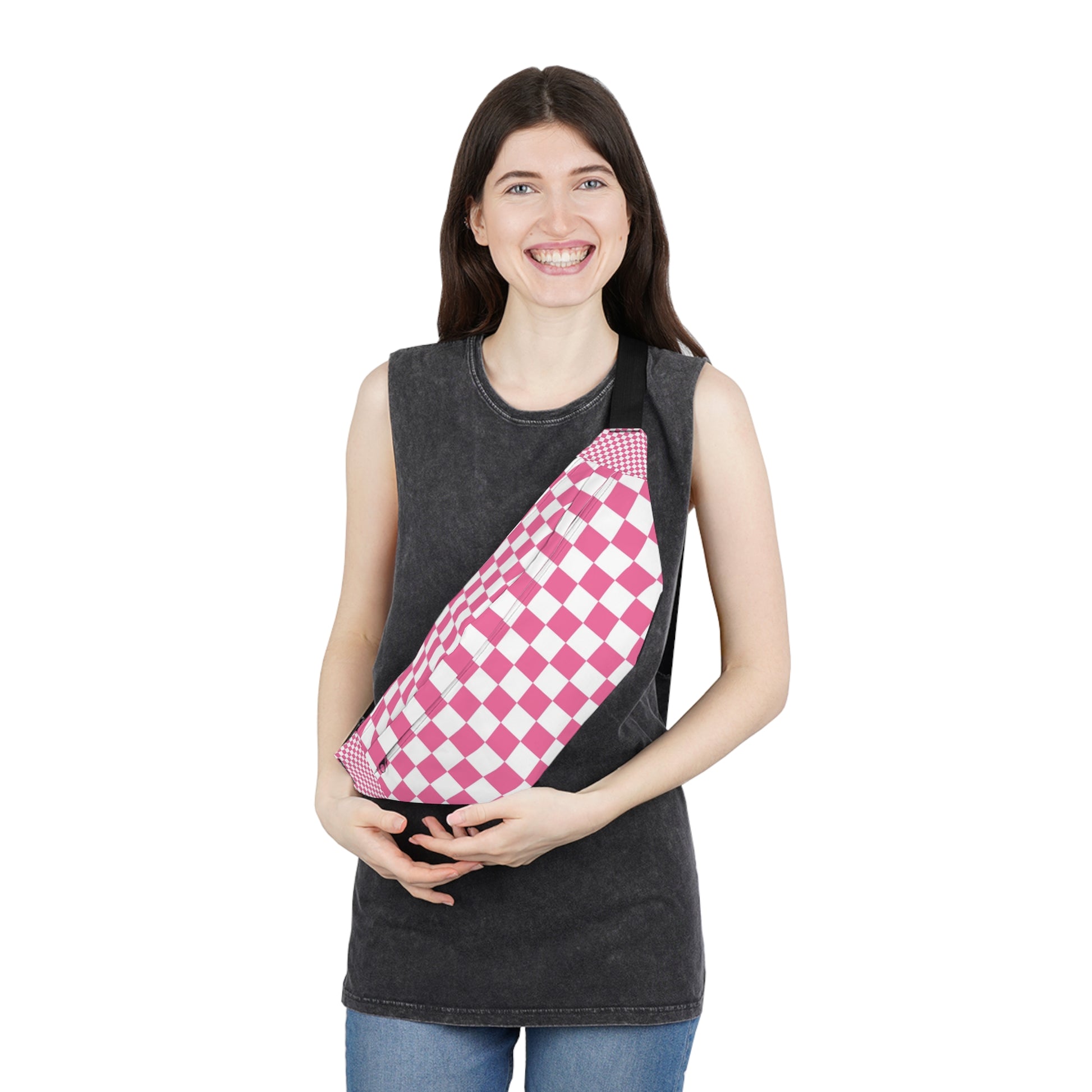 Yuyushiki Pink Check Large Fanny Pack, Artsulli - Art is Long, Life is Short, Bags, , , , , , , 